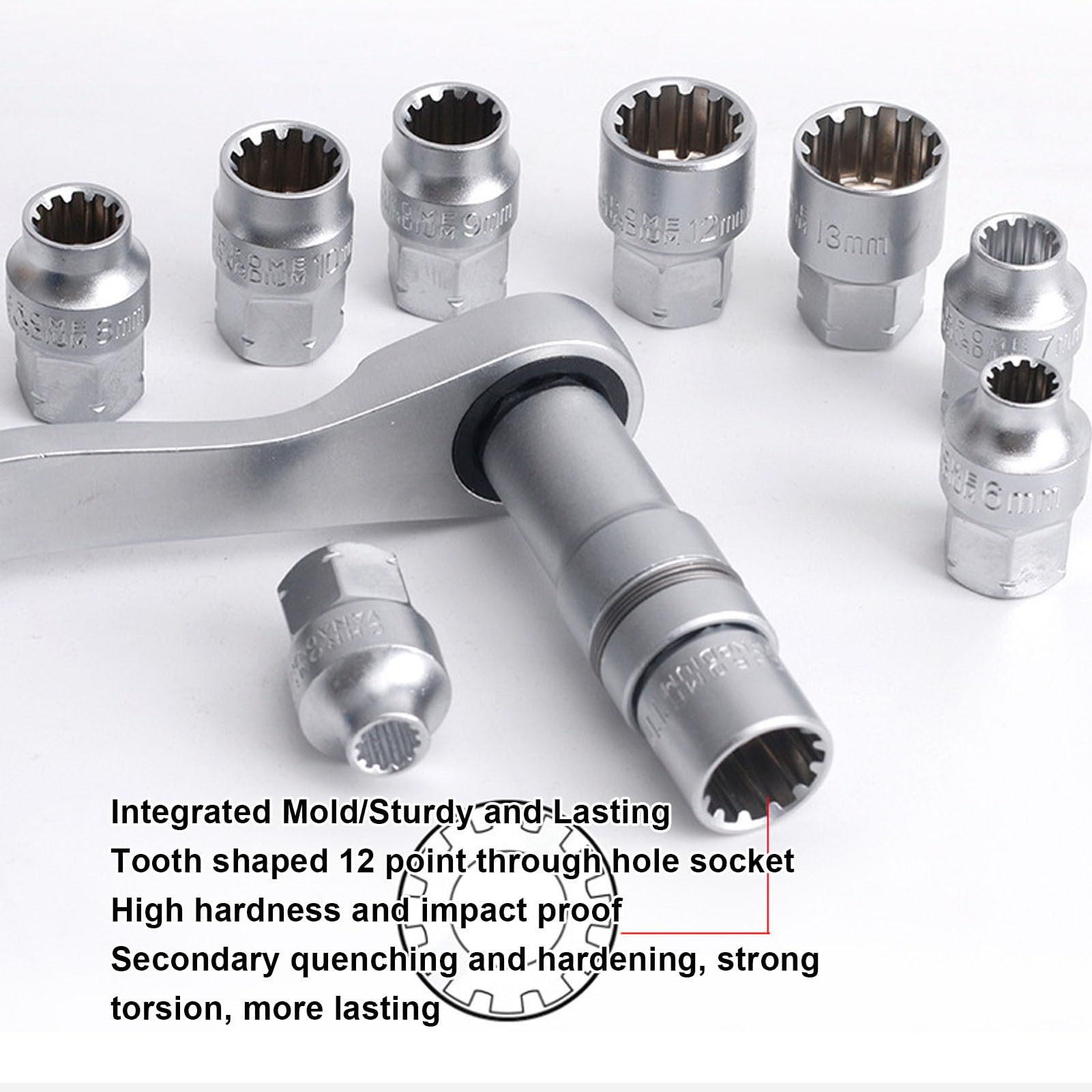 Zestaw nasadek prostych, 10 do 24 mm, 12-kątnych nasadek prostych, 72-zębowy klucz grzechotkowy dwustronnego działania, adapter napędu 1/2 do 3/8 cala