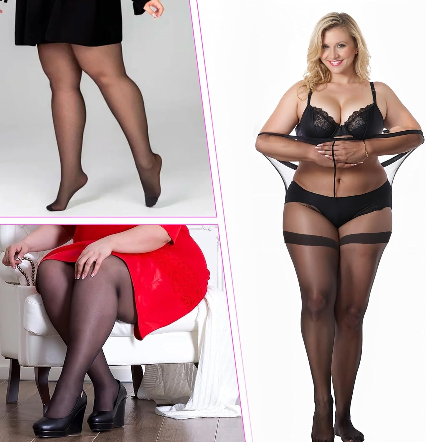 Teaaha 1 Pairs 20D Plus Size Sheer Tights for Women, Comfortable Stockings High Waist Control Top Pantyhose with Reinforced Toes for Curvy Women for Daily Wear, Special Occasions (2XL) - Image 6