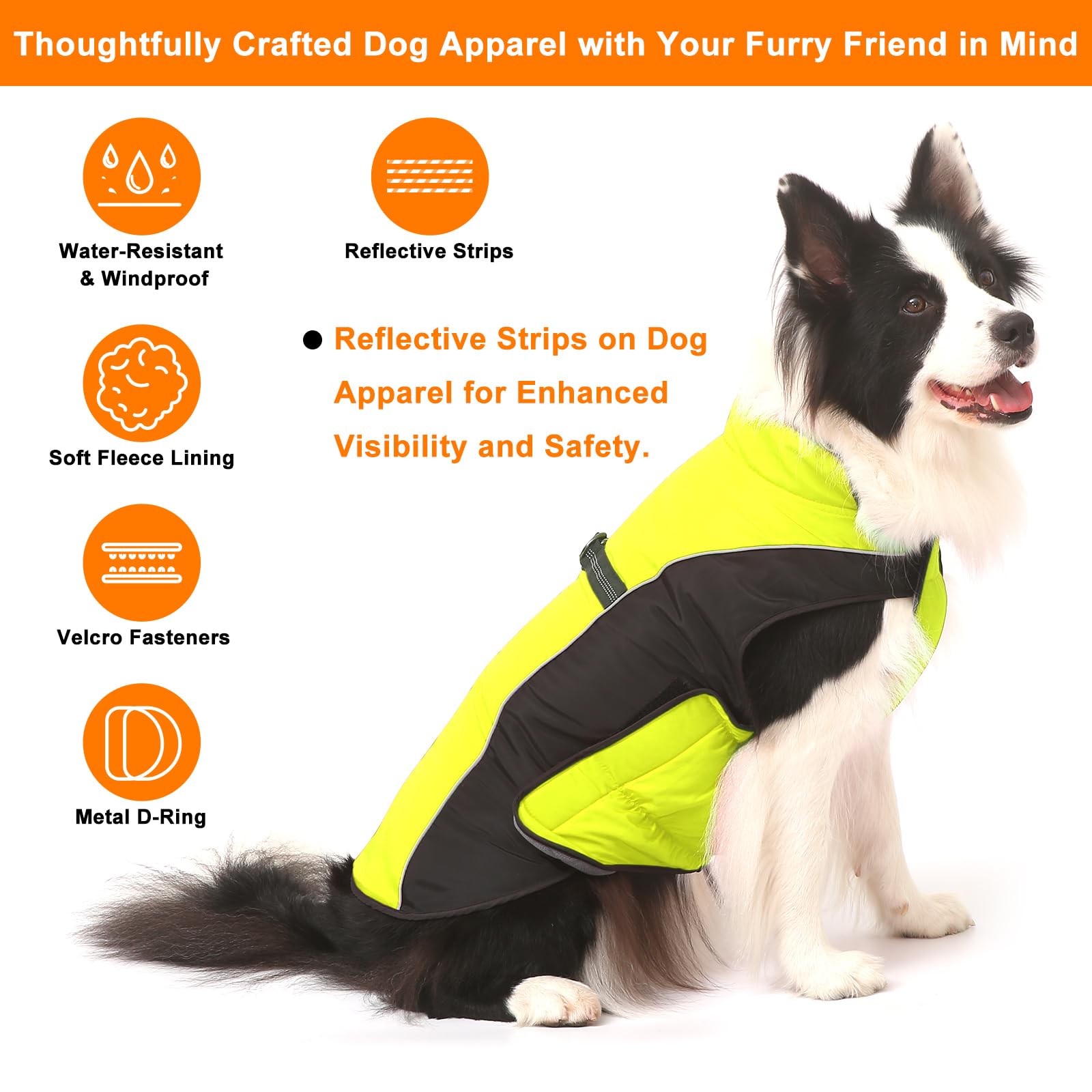 Dog Coat, Dog Jacket with Harness, Dogs Coats Waterproof, Reflective Winter Fleece Jackets, Fleece Lining Warm Vest - Image 2