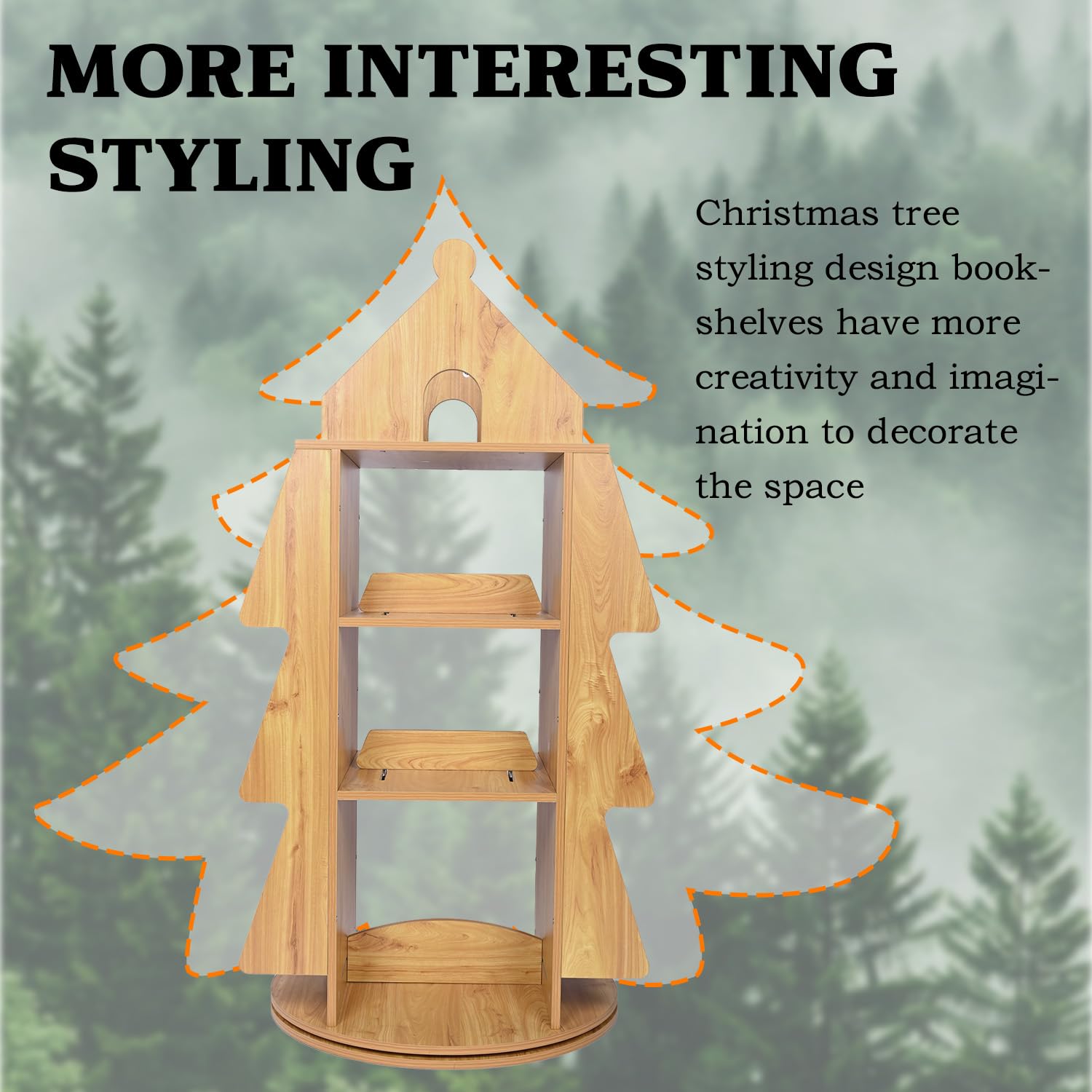 360 ° drehbares Bücherregal, Weihnachtsbaum-Display, Bücherregal, kreativ, bodenstehend, Bücherregal, Holz, Buchaufbewahrung, Organizer für Zuhause, Wohnzimmer, Schlafzimmer, Höhle