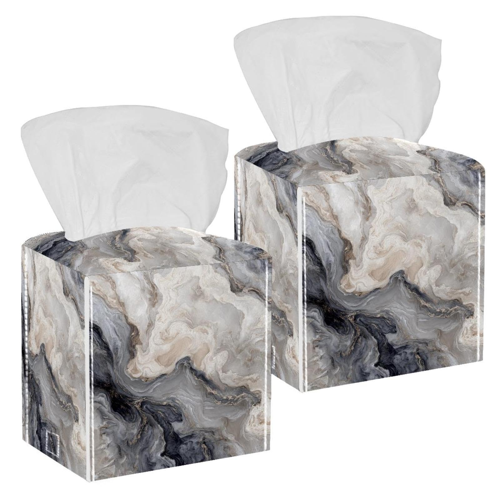 Marble Texture Tissue Box Cover, 2 Pack PU Leather Square Facial Tissue Dispenser Box holder for Home Office Car