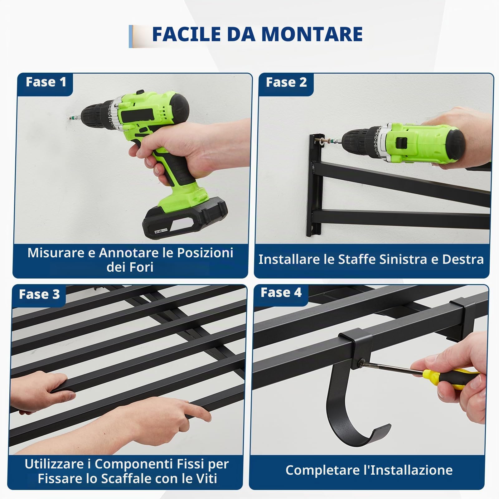 Set di 2 mensole da parete per garage - Scaffali in metallo pesante - Portata 400kg - Ganci inclusi - Soluzione salvaspazio per garage, officina, casa - Montaggio a muro facile - 2*4ft 2pcs