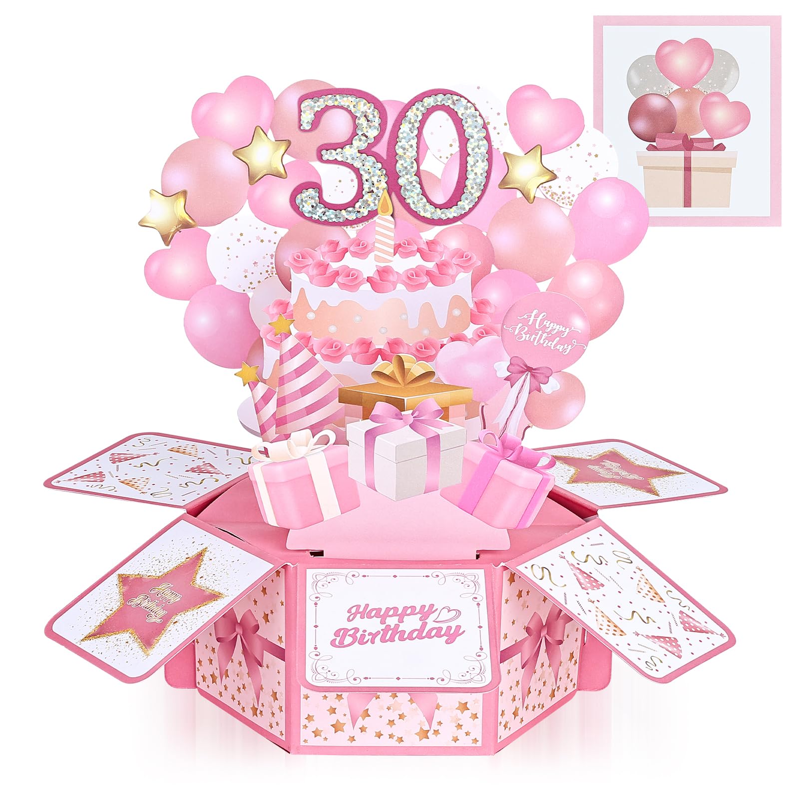 Joyoldelf 30th Birthday Card for Mum Women - 3D Pop Up Card with Sticky Note & Envelope, Pink Happy Birthday Greeting Card for Her, Thoughtful 30th Gift for Wife Sister Friend
