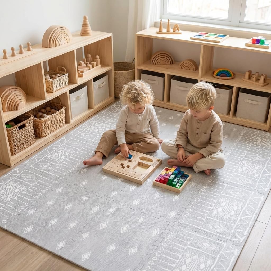 Premium Soft Foam Play Mat for Baby, 5.6 x 4 ft, Easy to Clean - The Perfect Modern Foam Playmat Fits Nicely with Your Kids Playroom Or Home Decor 0.5" Thickness (Ash Starlight)