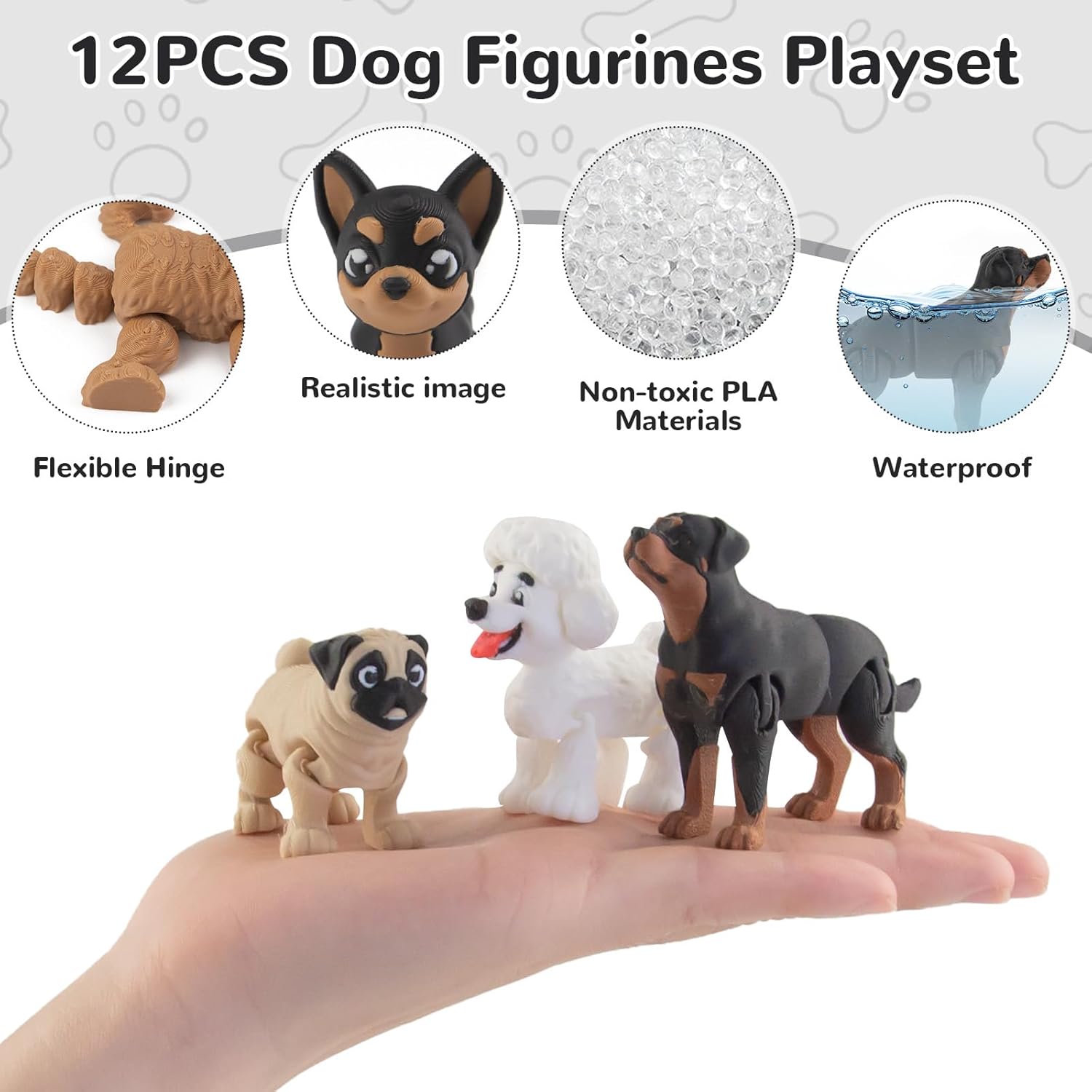 12PCS 3D Printed Dog Figurines, 3D Printed Animal Detailed Realistic Articulated Puppy Dogs Animals Toy for Kids Toddlers Fidget Toy Dog Cake Topper Party Favors Christmas Birthday Gift - Image 3