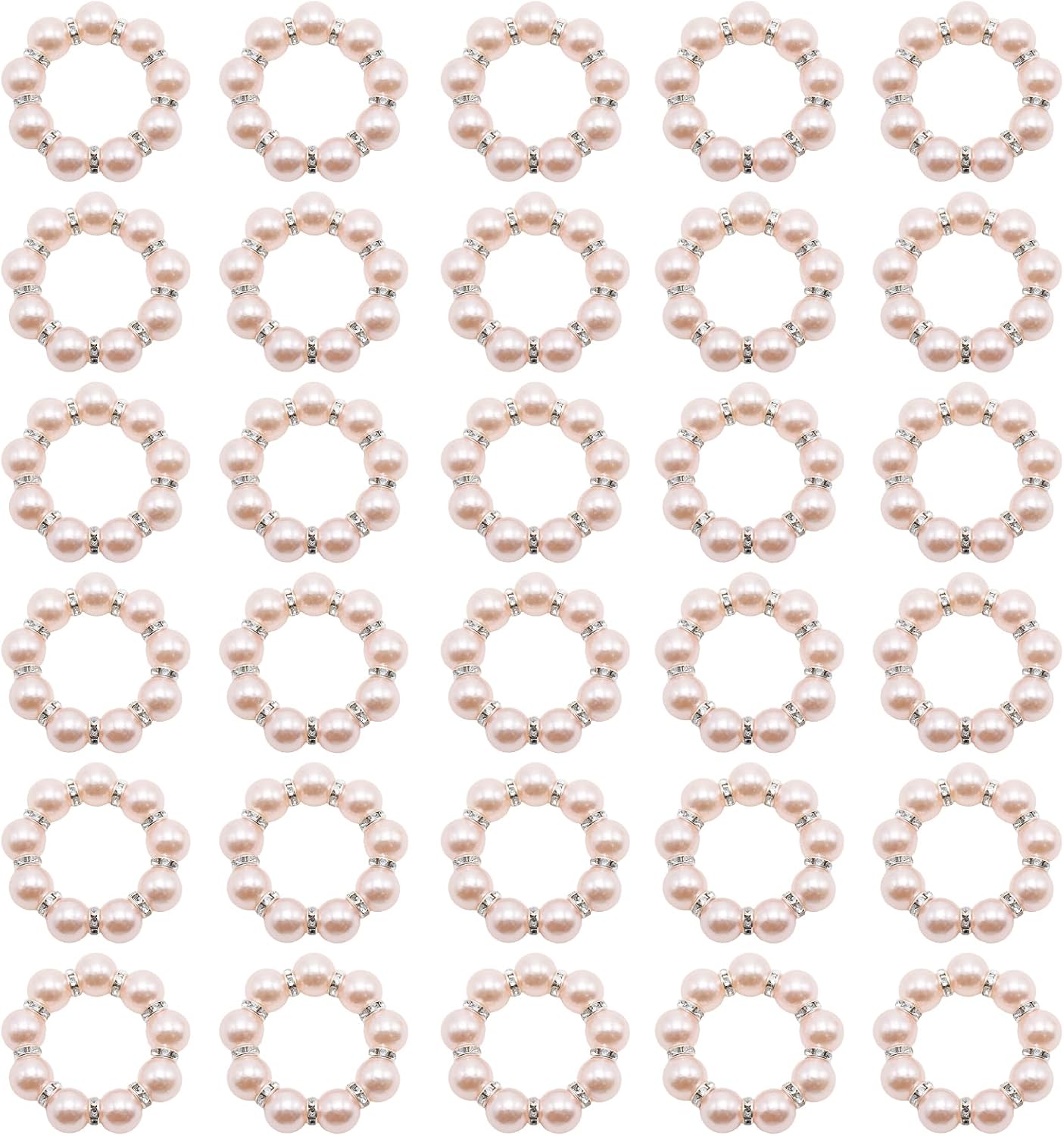 Pink Pearl Napkin Rings Silver Rhinestone, 30 Pcs 1.9 Inch