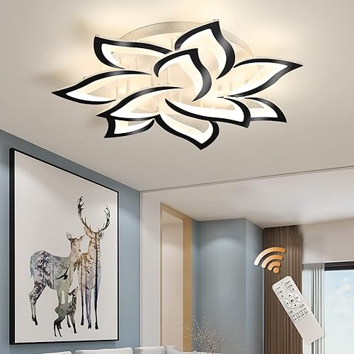 Garwam - Lámparas de techo LED modernas, regulable, color negro, con forma de flor, Chancelier, lámpara de techo empotrada con control remoto para