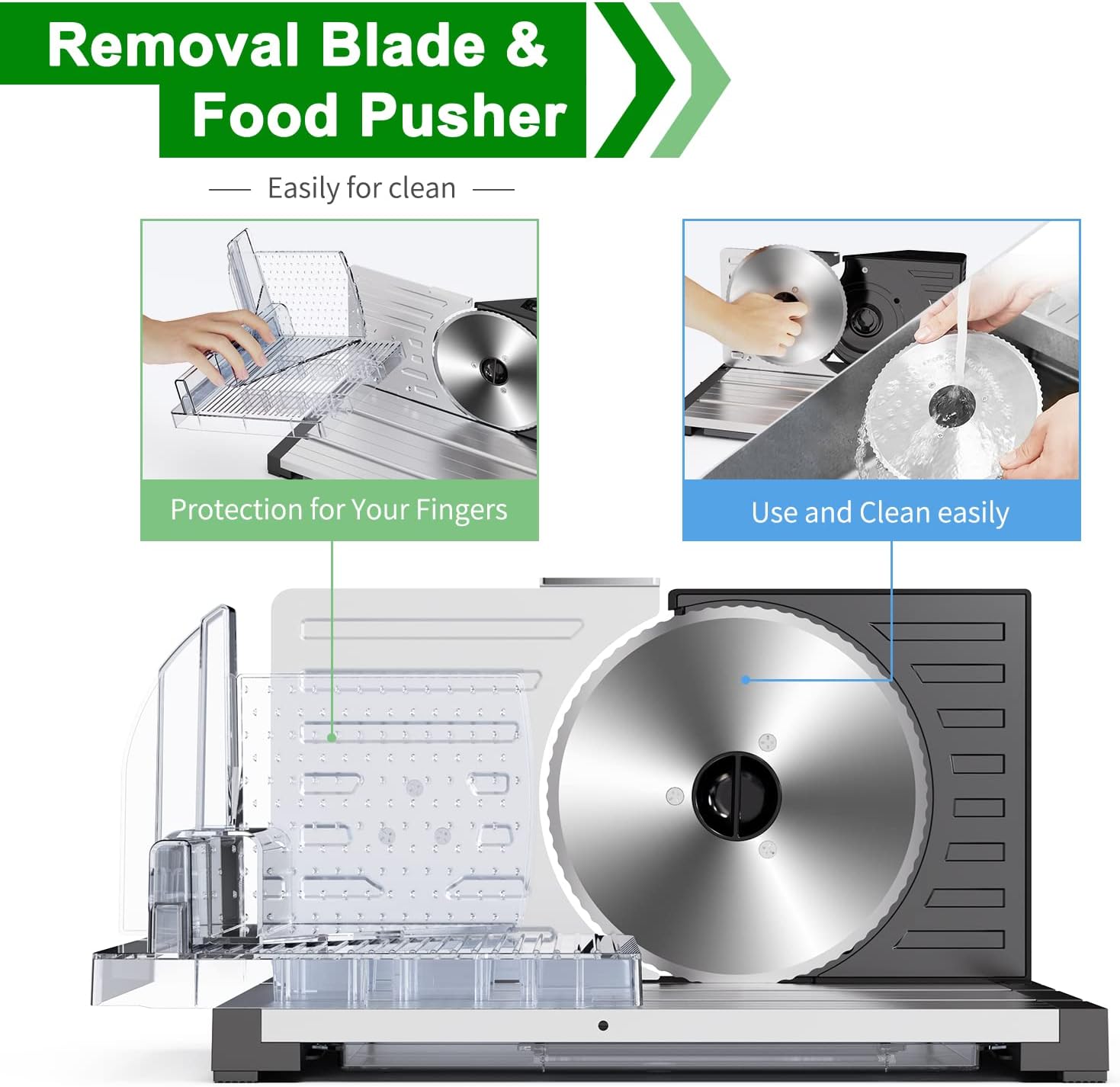 Foldable Electric Meat Slicer Machine, SASA ROCOO Home Use Food Slicer, 0-18mm Adjustable Slice Thickness,Removable Stainless Steel Blade,Detachable Design,Safe Child Lock Protection-Silver