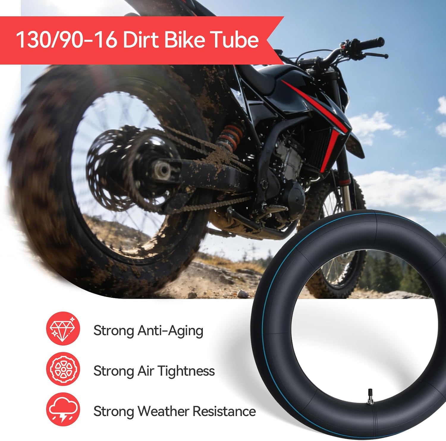 2 PCS 5.00/5.10-16 Inner Tube 130/90-16 Tube Replacement with TR4 Straight Valve Stem for Pit Bike Front/Rear Tire Tubes