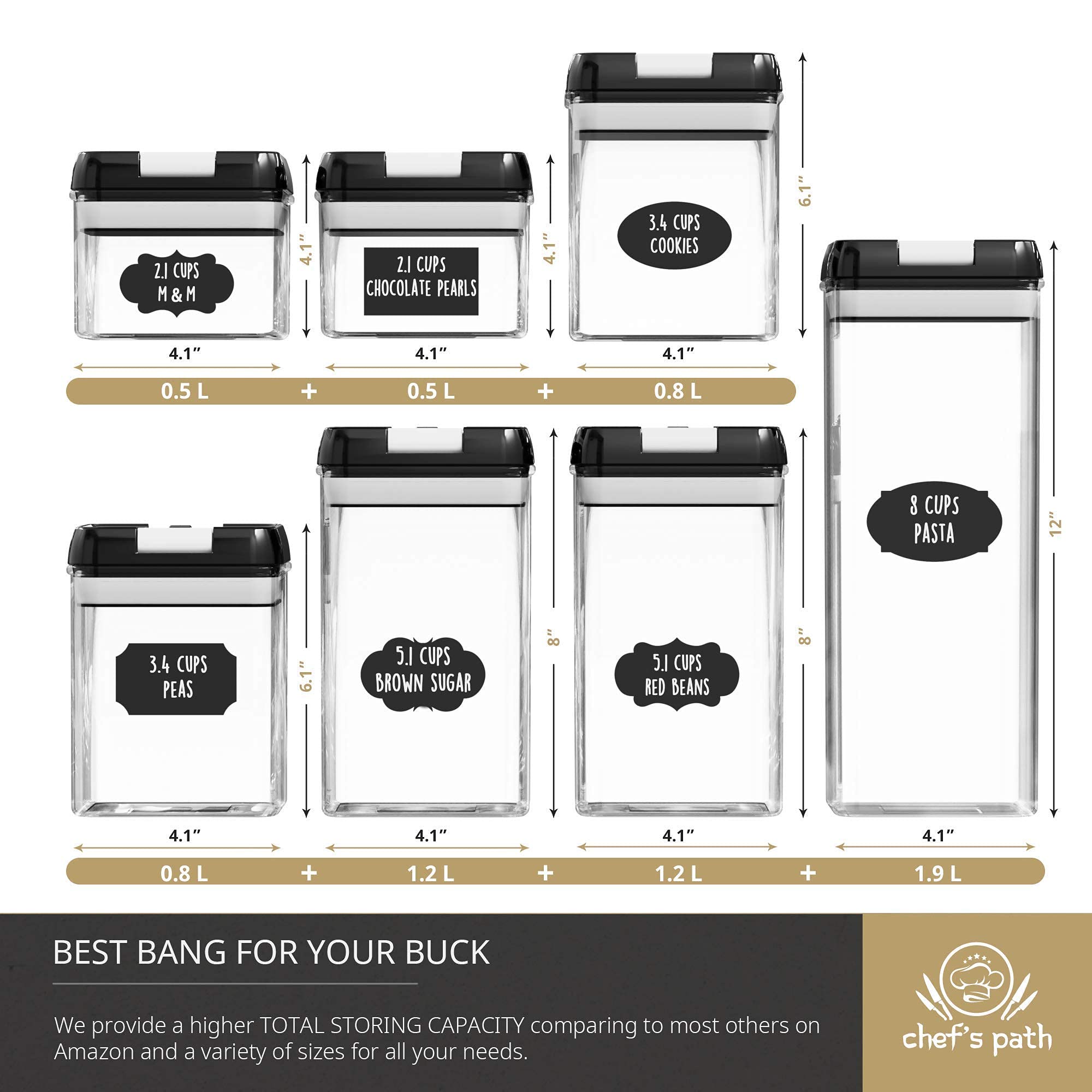 Airtight Food Storage Containers Set 7 PC Pantry Organization and