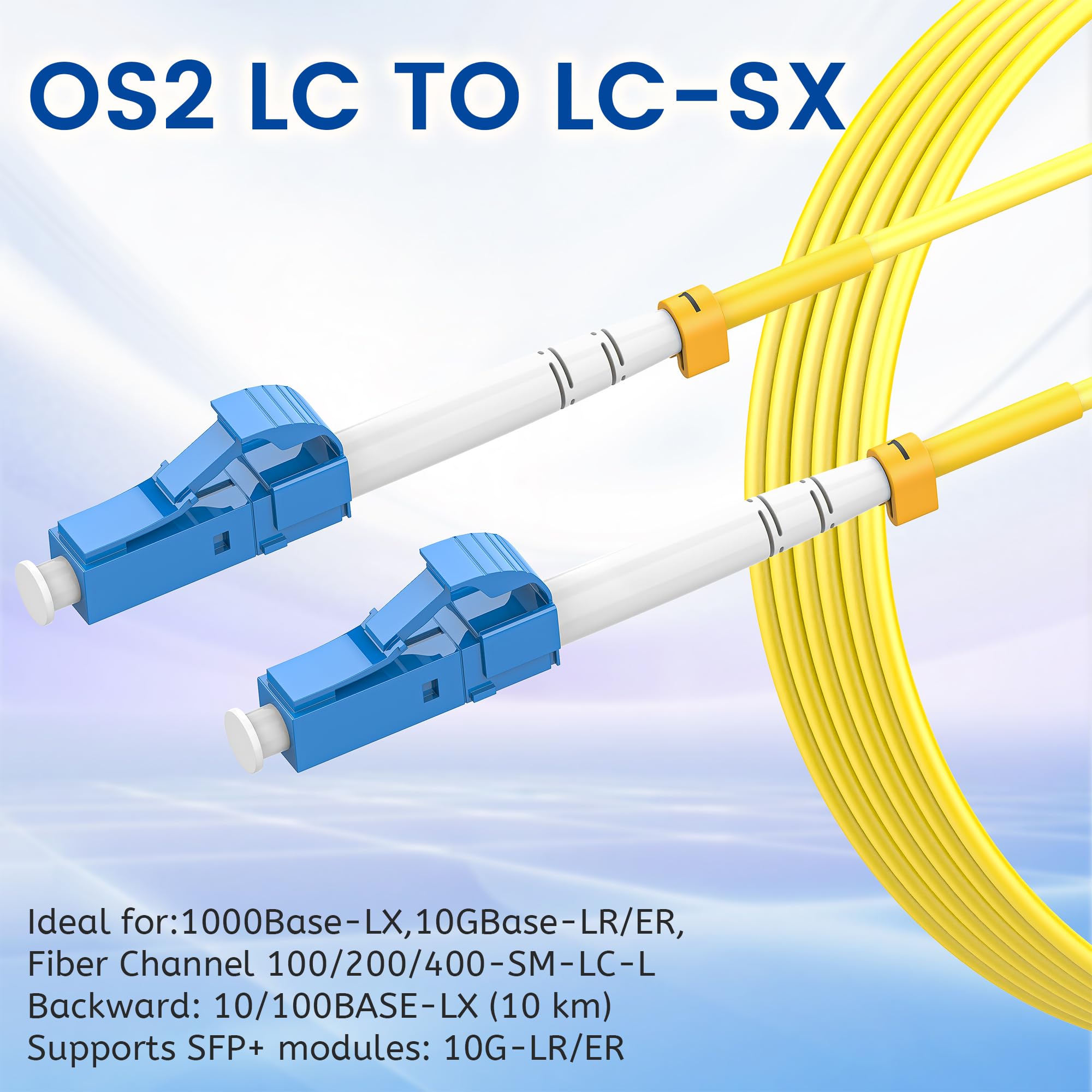 Lot de 6 câbles de raccordement en fibre OS2 LC vers LC 3 m, 1 G/10 Go 9/125um SIMPLEX LC/UPC SMF, câble de raccordement en fibre monomode LSZH (jaune) – 3 m