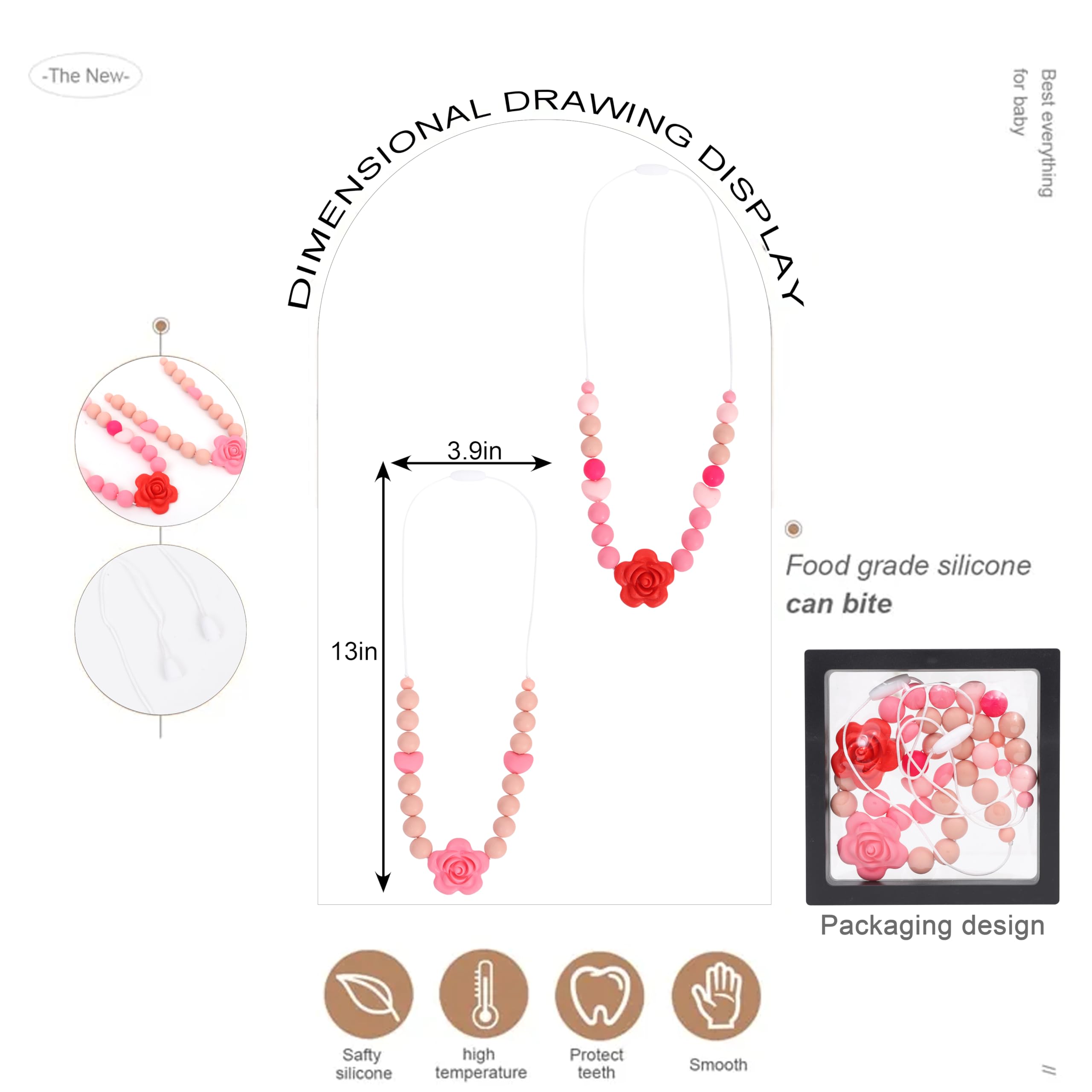 Jissoo 2Pcs Breastfeeding Necklaces - Silicone Sensory Necklace for New Moms,Emotional Calming Supplies,Newborn Nursing Sensory Necklace,Stylish Silicone Floral Nursing Necklaces