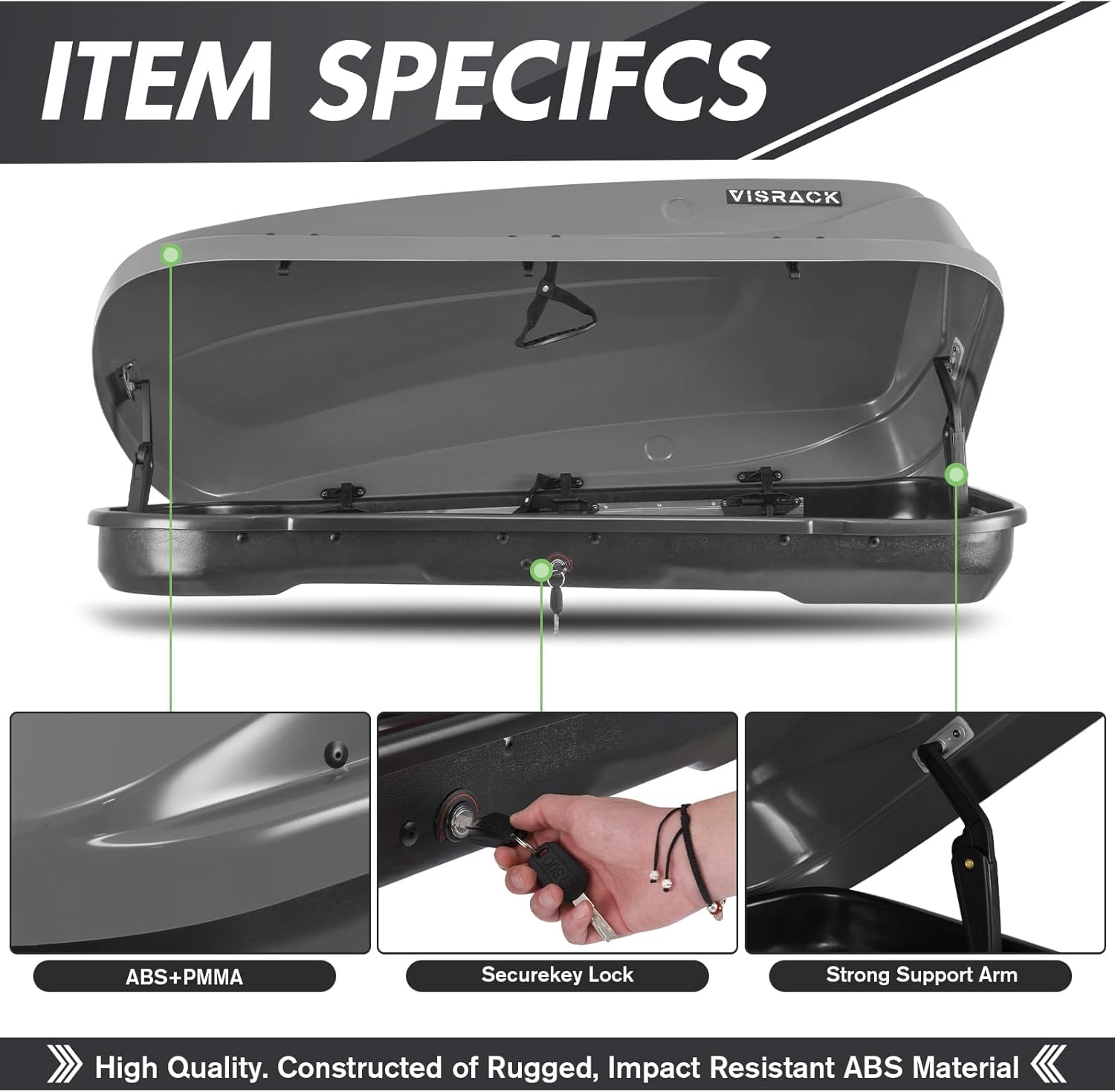 Heavy-Duty Rooftop Cargo Box, Weather-Resistant Hard-Shell Roof Storage Box with Security Locks, 130 LBS Capacity, 13 Cubic Ft, 56" L x 30" W x 13.7" H, Grey
