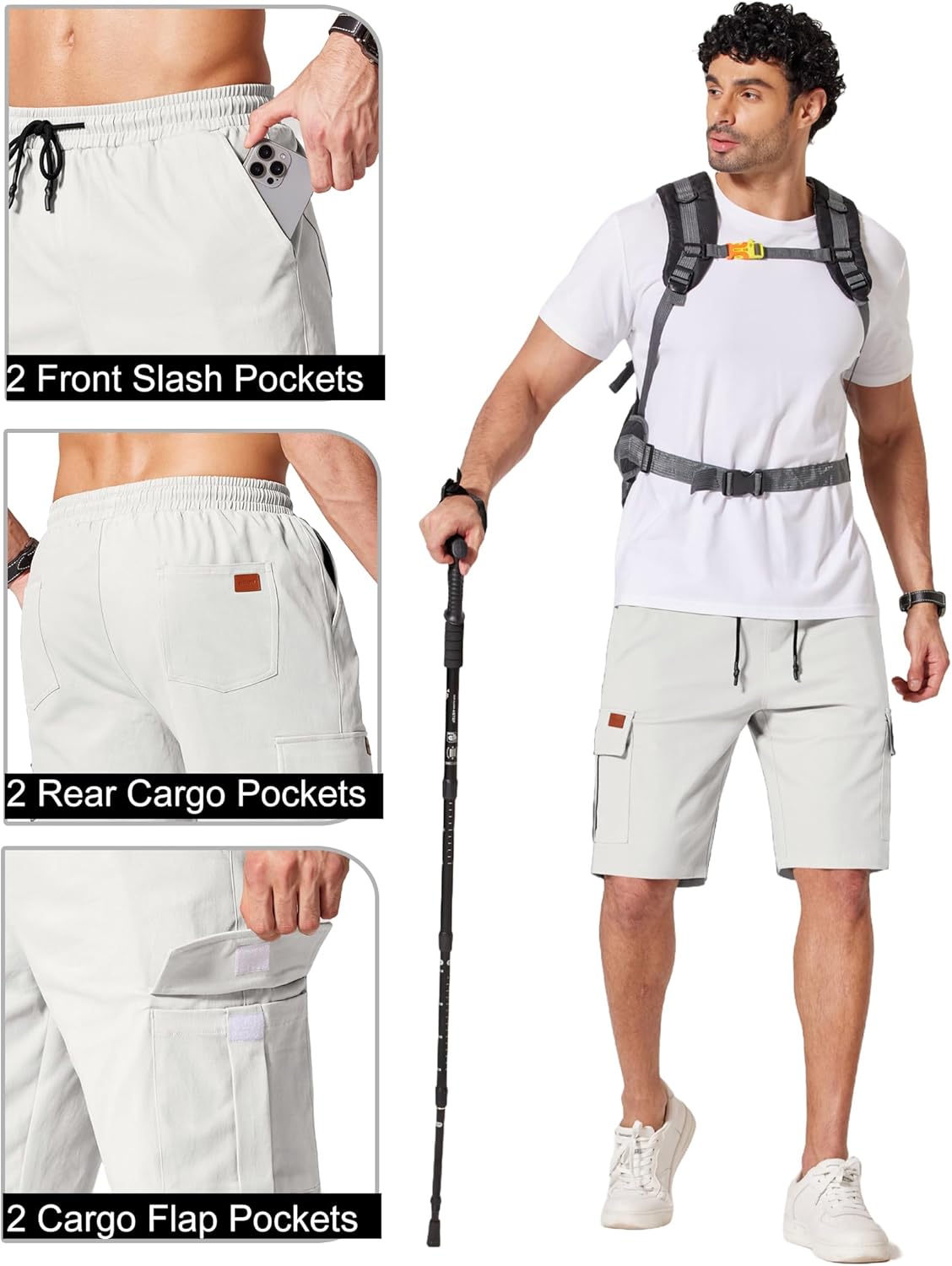 COOFANDY Men's Casual Cargo Shorts 10" Drawstring Elastic Waist Shorts Summer Cotton Chino Work Shorts with 6 Pockets