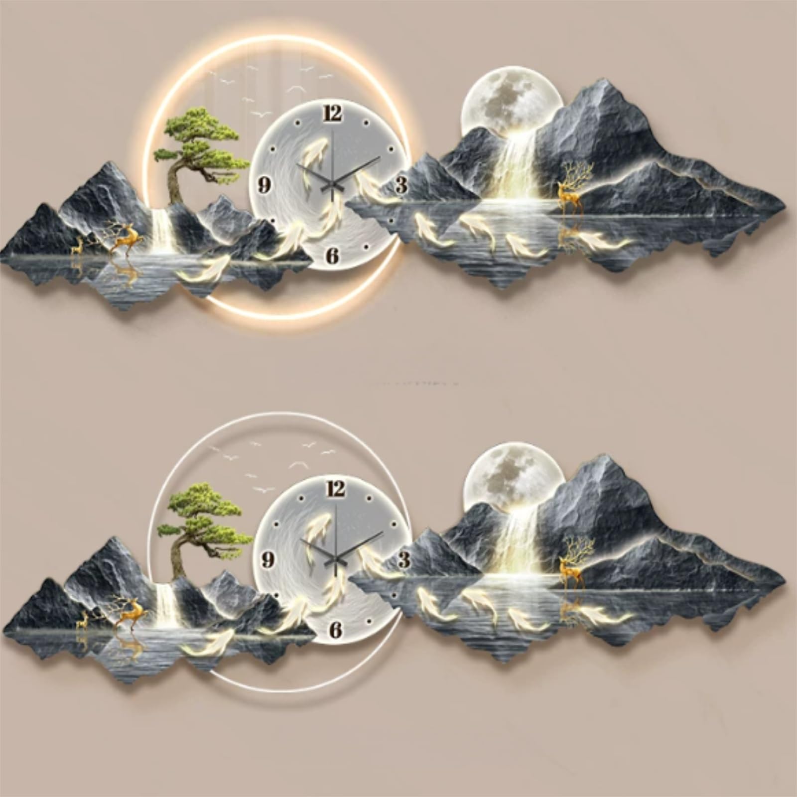 3D LED Wall Art Clock for Living Room, Large Wall Hanging Decor with Silent