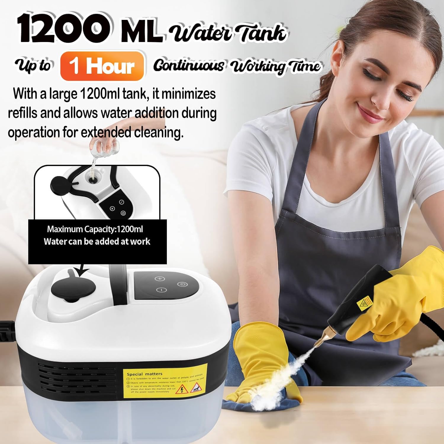 1200ml Handheld Steam Cleaners,Pressurized Multi-Surface Steam Cleaner with 5pcs Accessories,for Home Upholstery Car Floor Window Grime Grease Grout and Tile (White-1200ml)