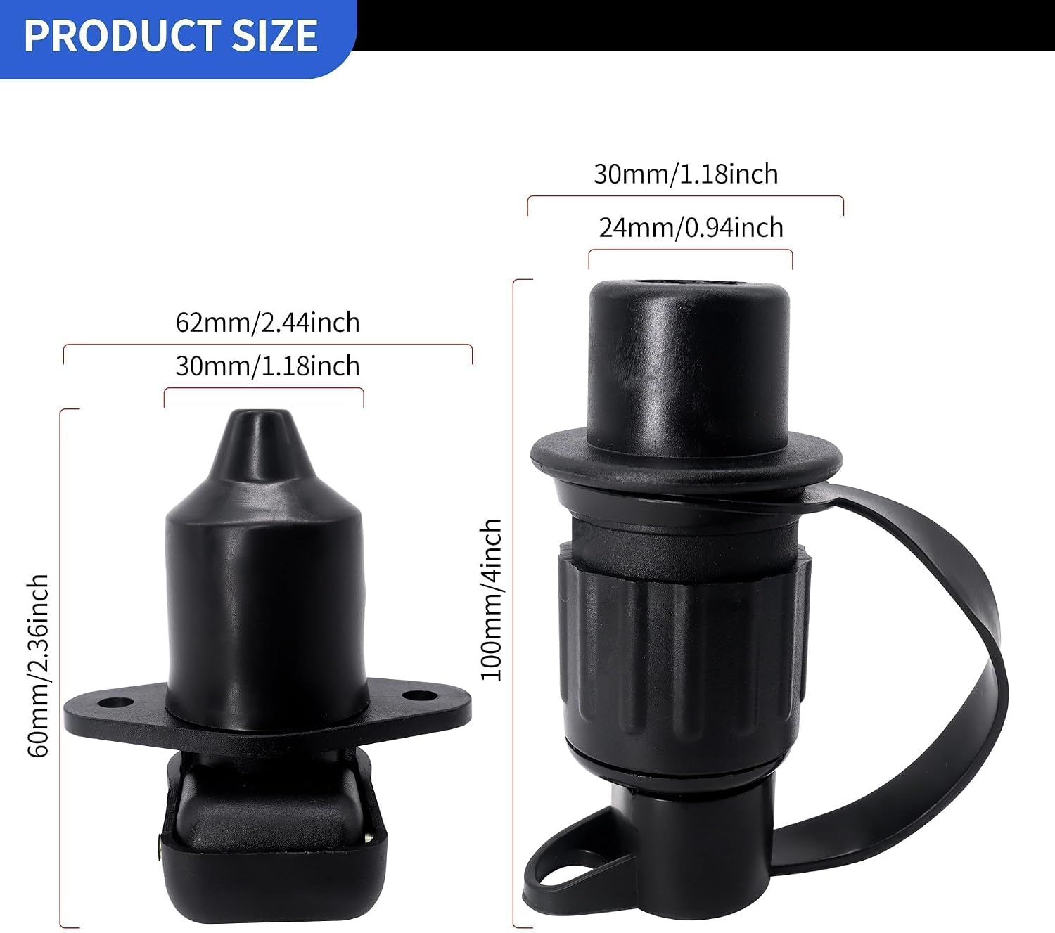 HiSport 12V Universal Fit Trailer Adapter - Black Plastic Trailer Connector 3 Pin Weatherproof Trailer Plug Wiring Connector Adapter Socket