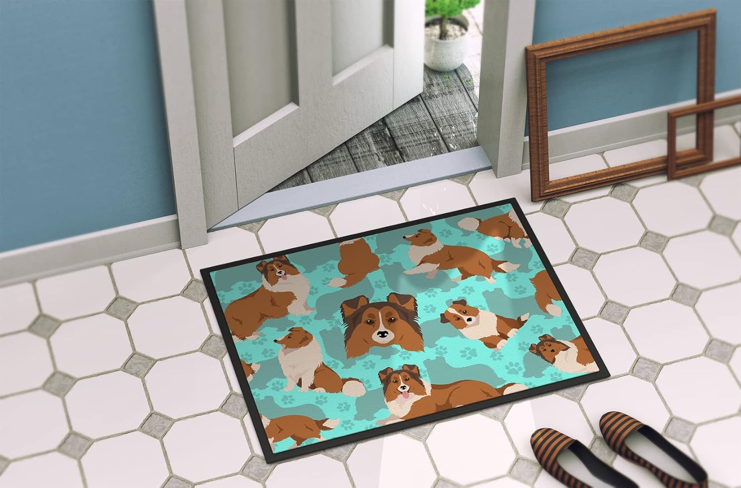 Caroline's Treasures MLM1035JMAT Sheltie Doormat 24x36 Front Door Mat Indoor Outdoor Rugs for Entryway, Non Slip Washable Low Pile, 24H X 36W