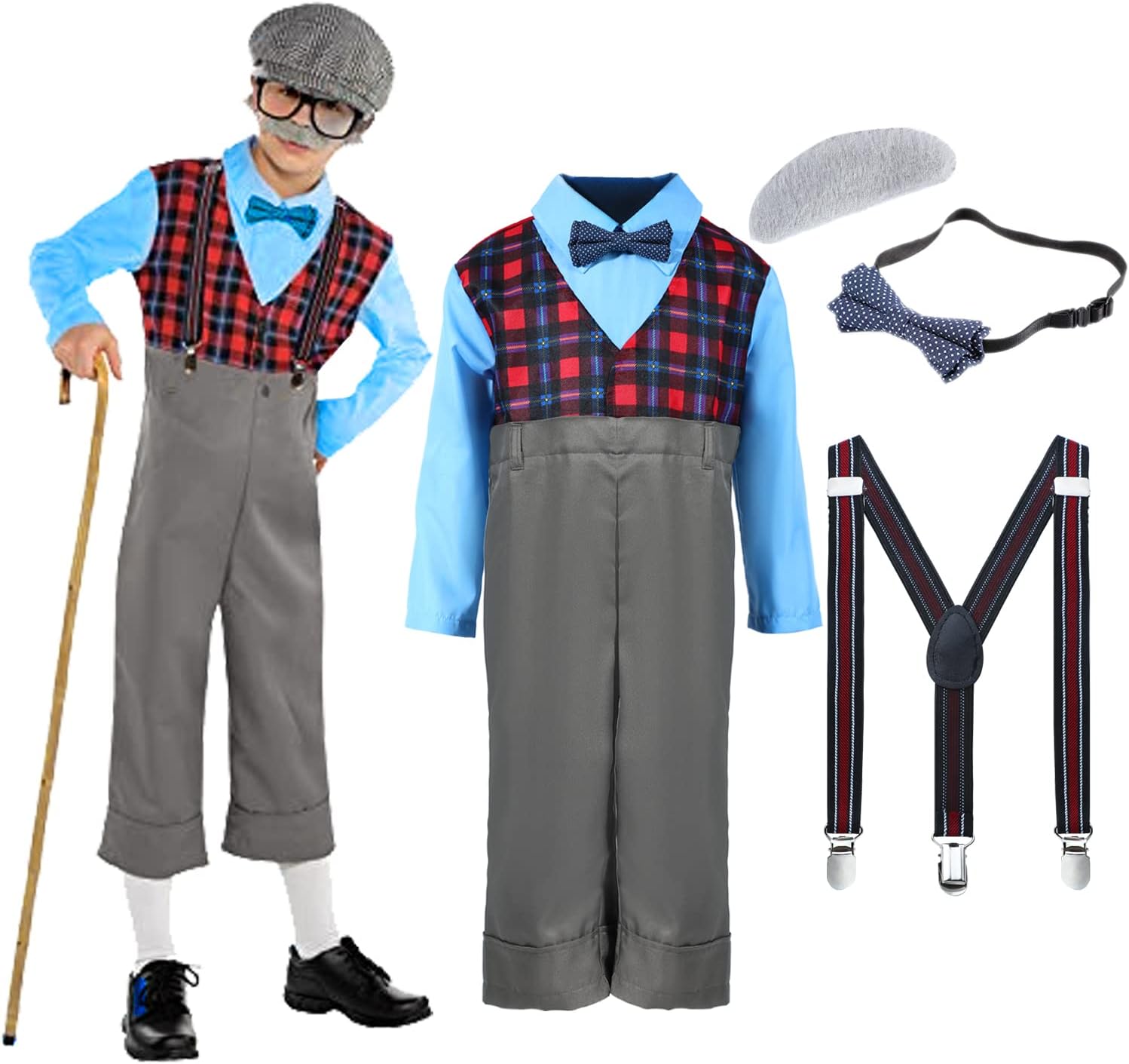 Lingway Toys Kids 100 Days of School Costume Kids Old Man Costume Grandpa Costume Kids Boys for Halloween 4-6