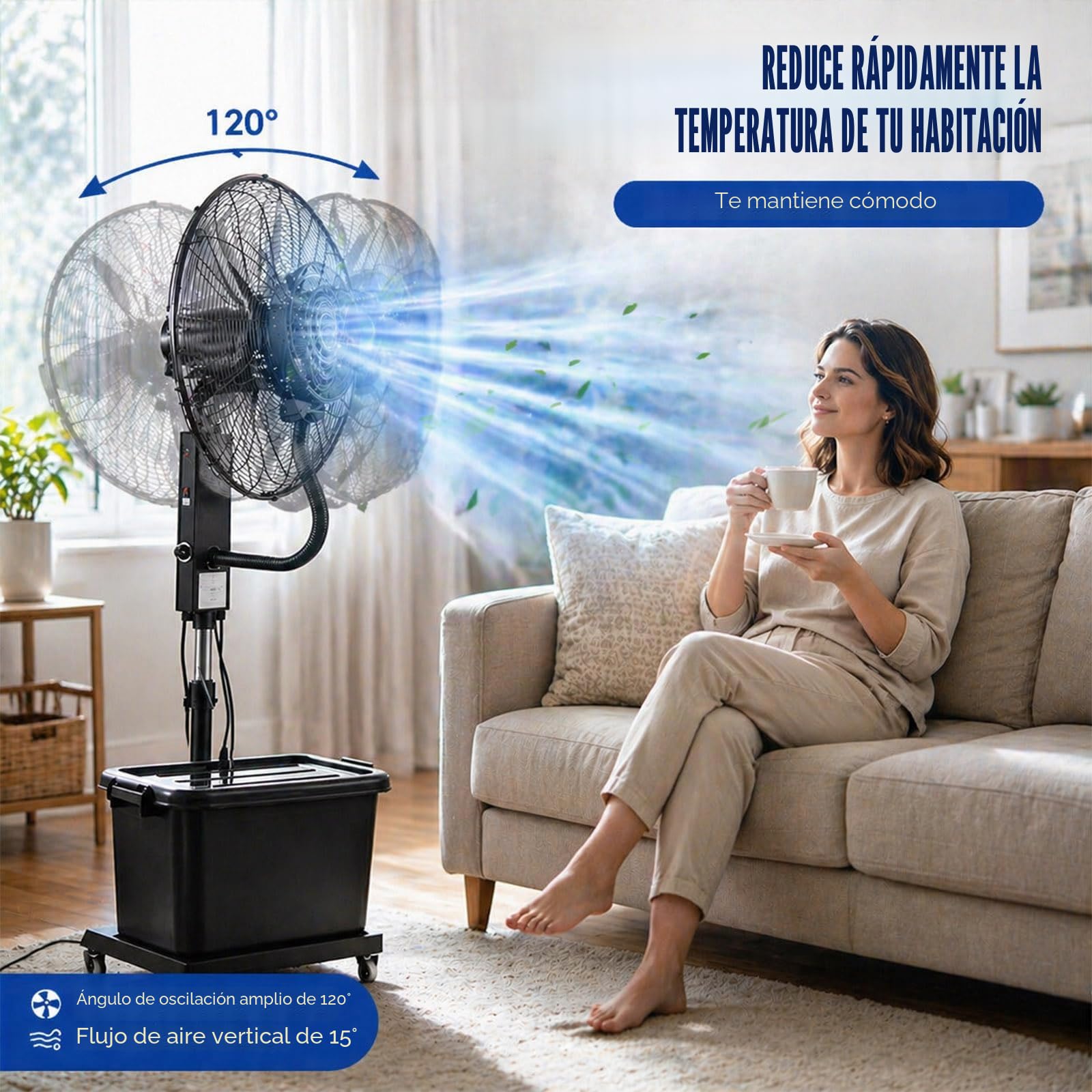 Ventilador de Agua Industrial con Ruedas, Gran Ventilador Nebulizador 40L, Ventilador de Tambor de Metal con 3 Velocidades, Altura Ajustable para Garajes, Fábricas y Oficinas