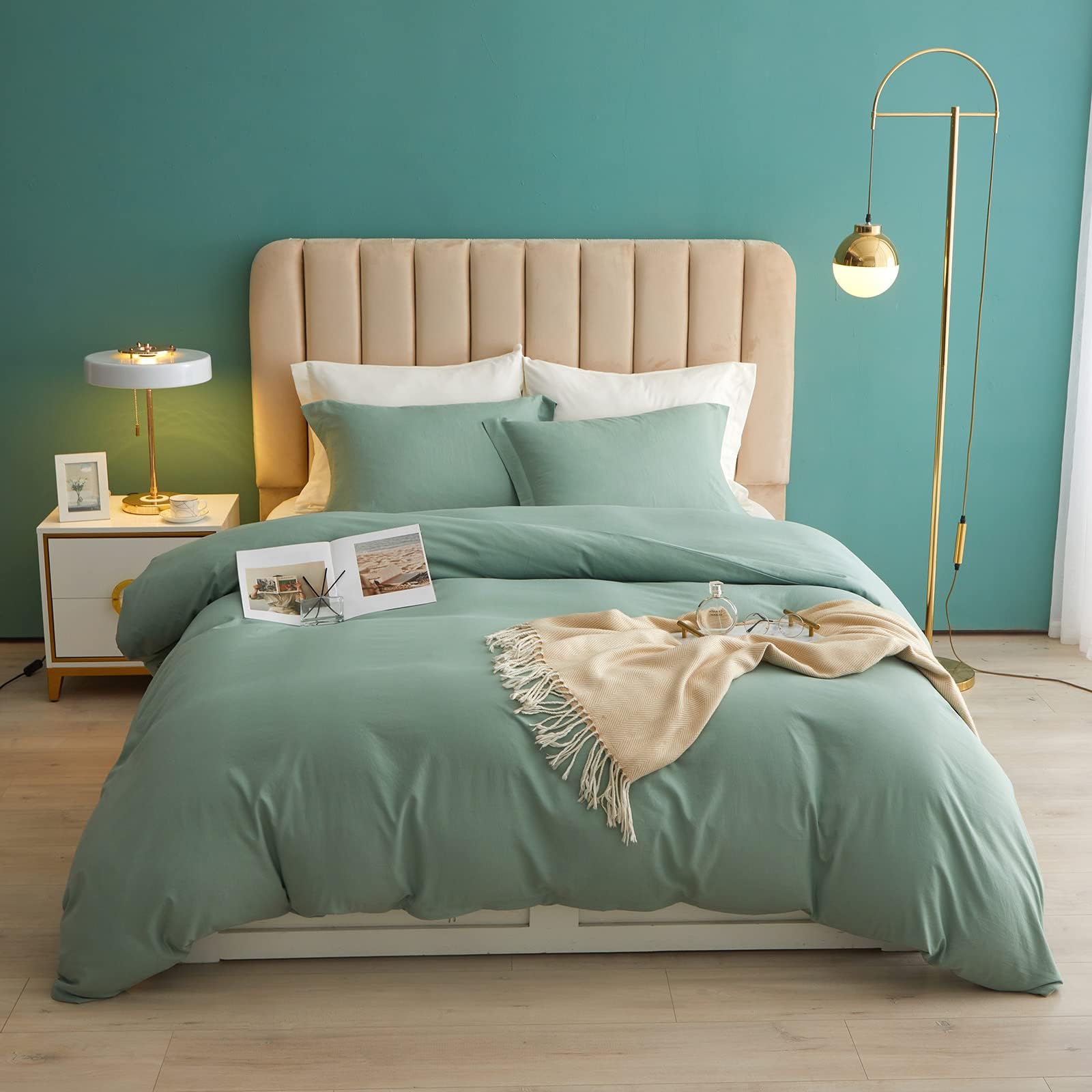 AOJIM Duvet Cover Set Grass Green, 100% Washed Microfiber Quilt Cover, Lightweight Soft Comfy Comforter Cover Set with 2 Pillowcases, Twin Size (no Comforter)