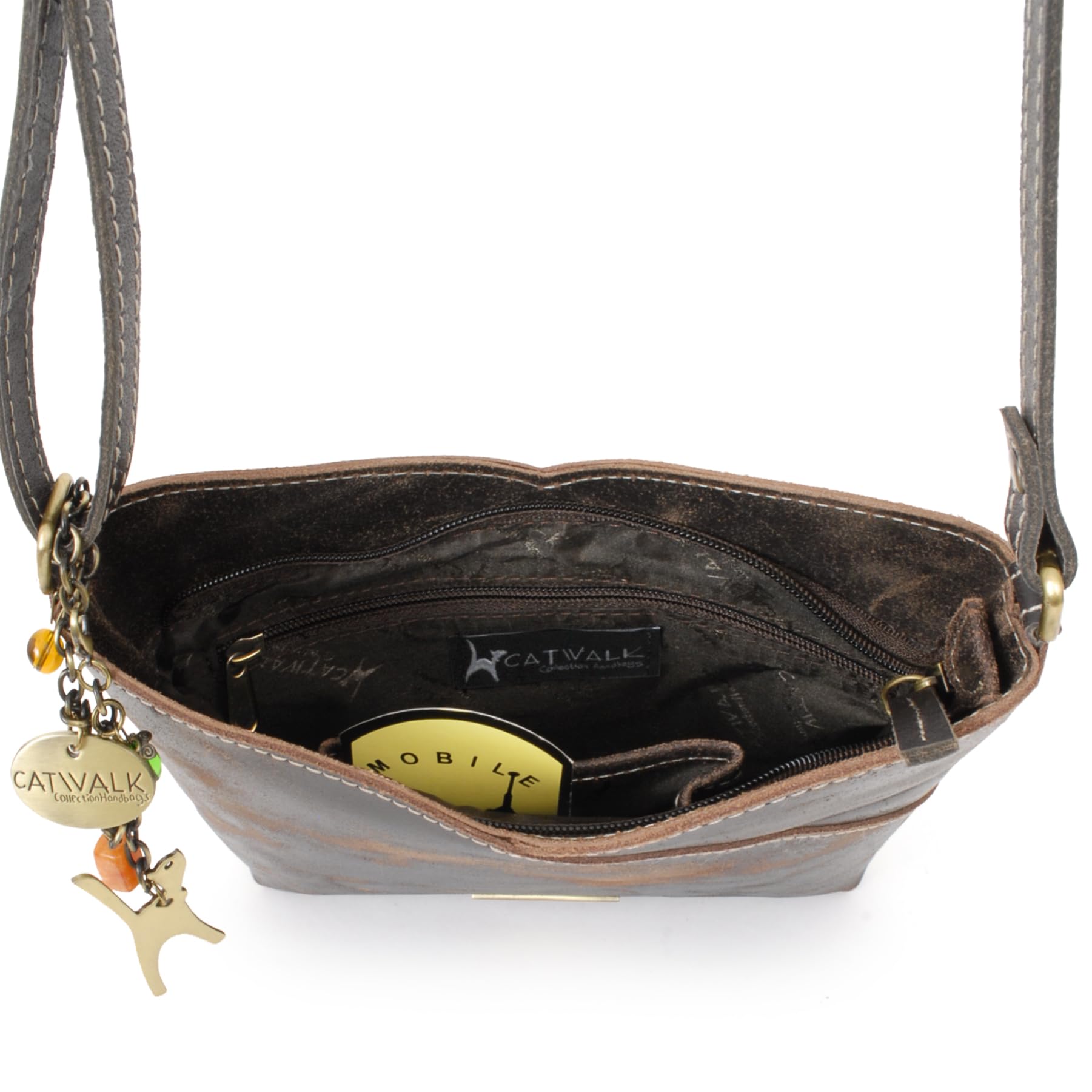 Catwalk Collection Handbags - Borsa a Tracolla Piccola in Pelle Invecchiata - Borsetta Donna - Borsa a Mano con Tracolla Regolabile - Flora