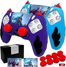 HLRAO Paquete de 2 fundas para controlador de PS5, color azul y morado, funda de silicona antideslizante compatible con controlador PS5/Slim/Pro con tapas de agarre para el pulgar, protectores de