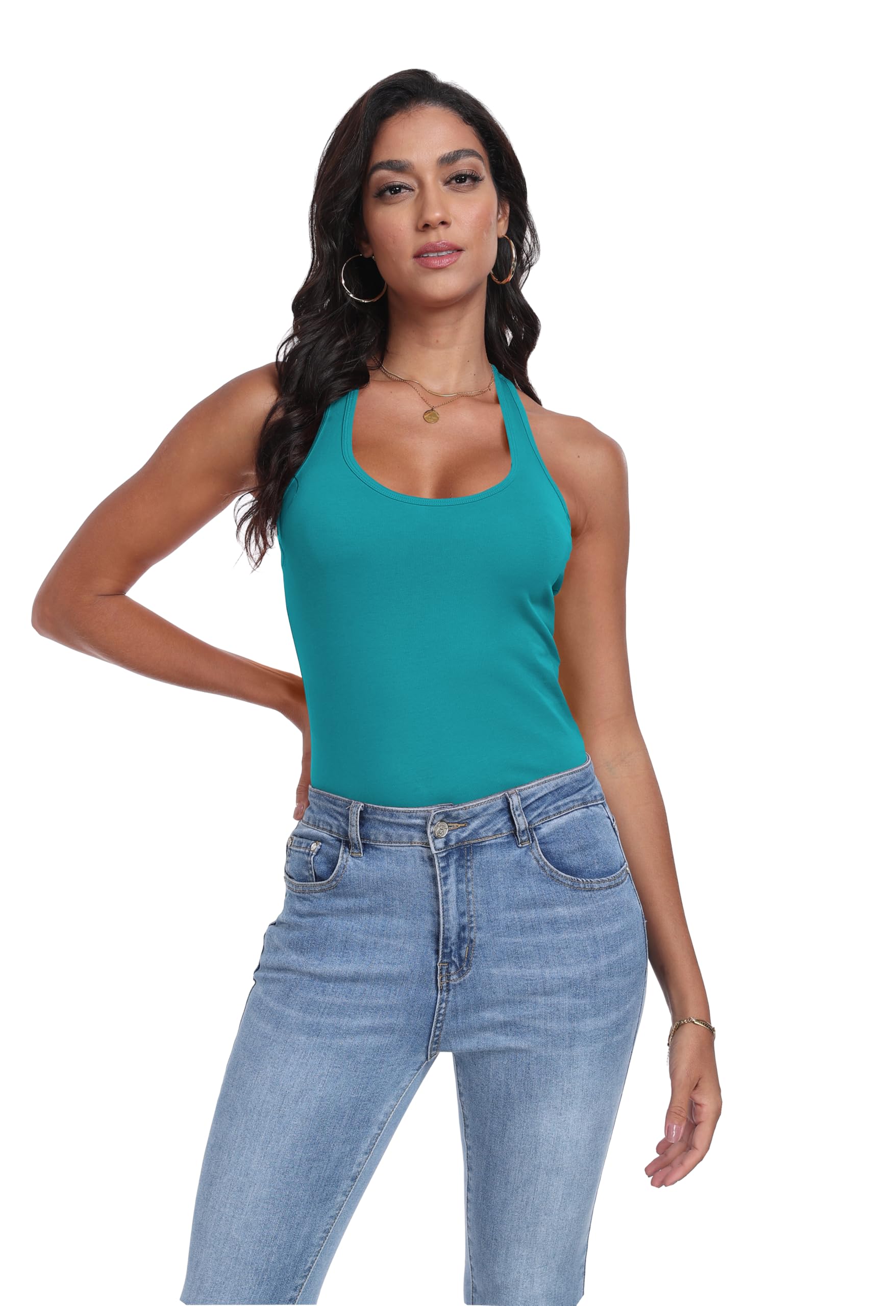 Canotte lunghe con schiena incrociata per donne Camisoles allenamento palestra running camicie yoga top, Teal+navy+verde acqua profonda, L