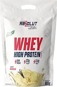 Absolut Nutrition, Whey high protein, 23 gramas de proteína, adoçado com stevia, Sabor baunilha, Pouch, 900 gramas
