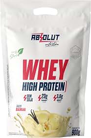 Absolut Nutrition, Whey high protein, 23 gramas de proteína, adoçado com stevia, Sabor baunilha, Pouch, 900 gramas