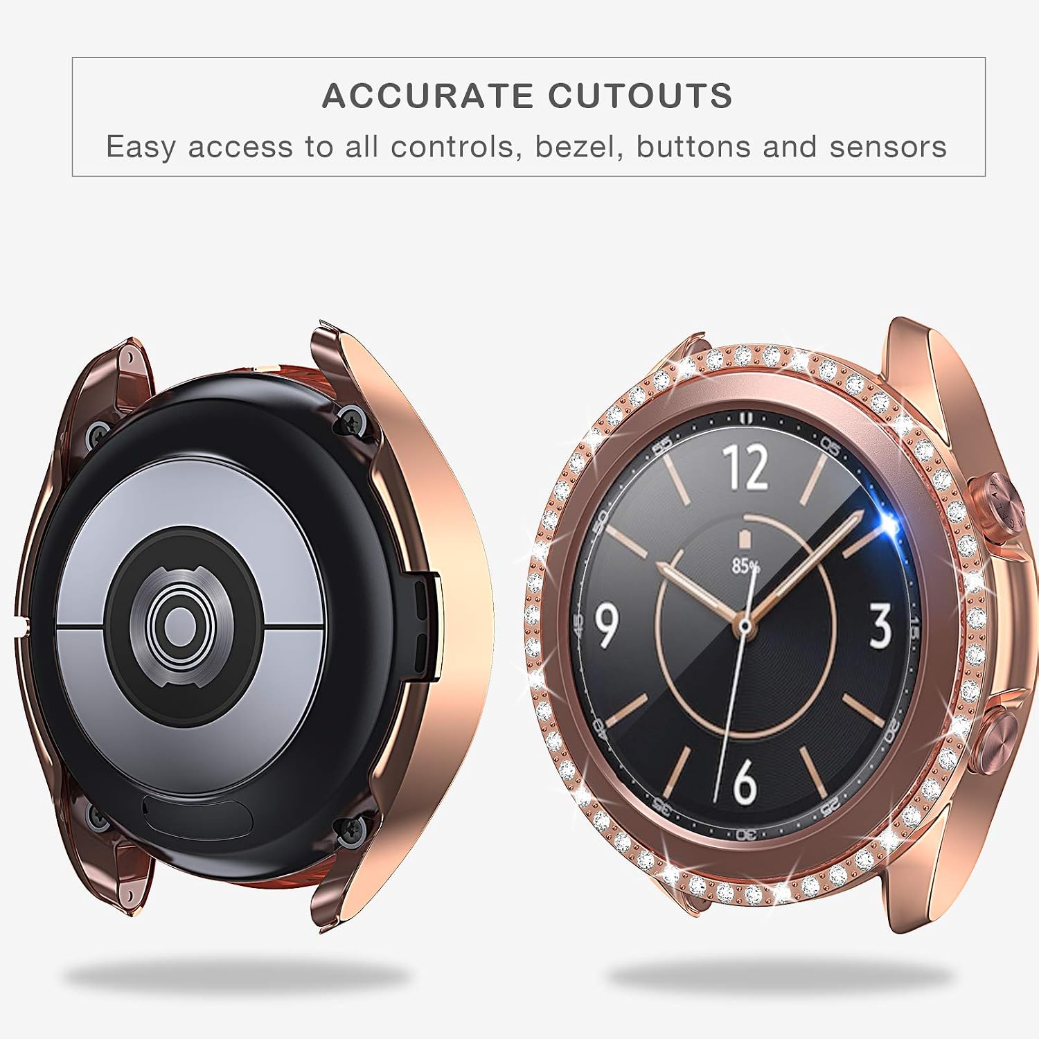 Tensea [2+1Pack] Compatible for Samsung Galaxy Watch 3 Screen Protector and Bling Case 41mm, 2Packs PC Diamond Covers and 1Pack Tempered Glass Protective Film Accessories for Galaxy Watch3 41 mm