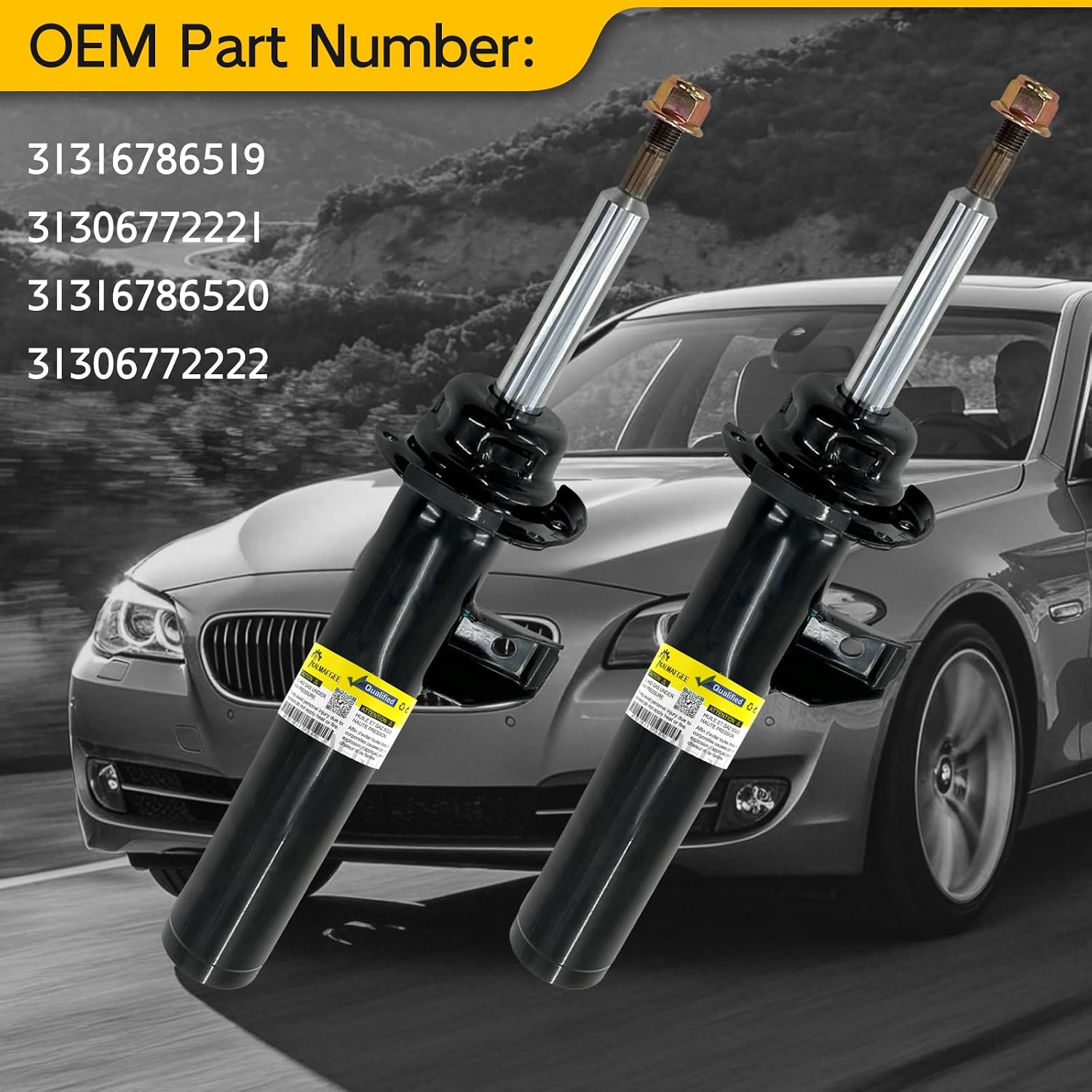 Pair Front Shock Absorbers for BMW E60 E61 530XI 528i 535i xDrive AWD 2006-2010 31316786519 31306772221 31316786520 31306772222