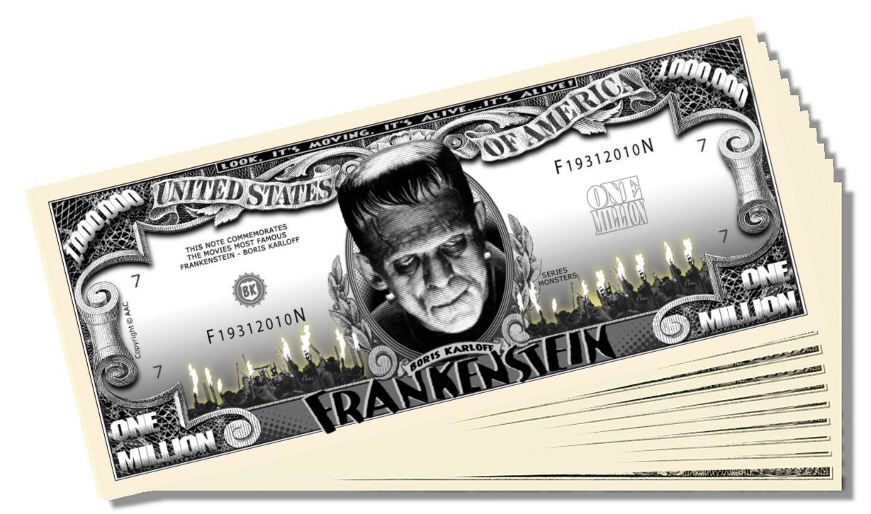 AAC / PCSCPFrankenstein Million Dollar Bill - 10 Count with Bonus Clear Protector & Christopher Columbus Bill