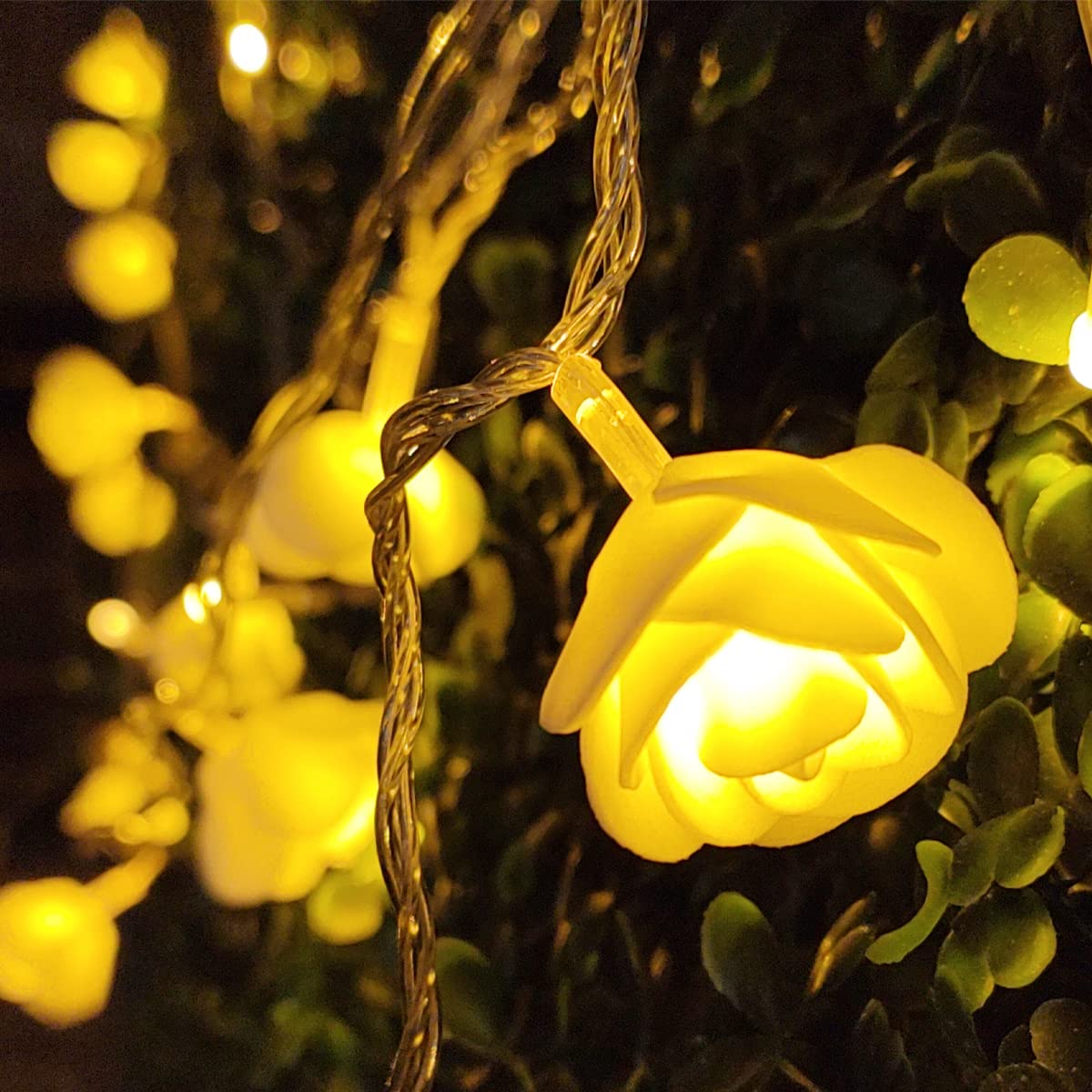Nisco White Rose Flower String Light, 13.4 ft 20 Led, Romantic Flower Roses Fairy Light, Suitable for Wall Hanging, Diwali Lights, Christmas Tree, New Year, Bedroom Decoration – Led Colour Warm White
