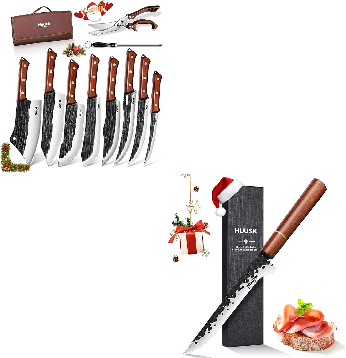 Huusk Butcher Knife Set with Boning Knife for Meat Cutting