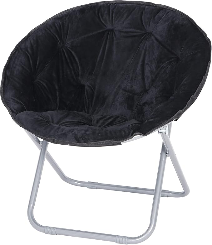 Sillón Plegable Lounge Redondo Peluche Negro miniatura 4