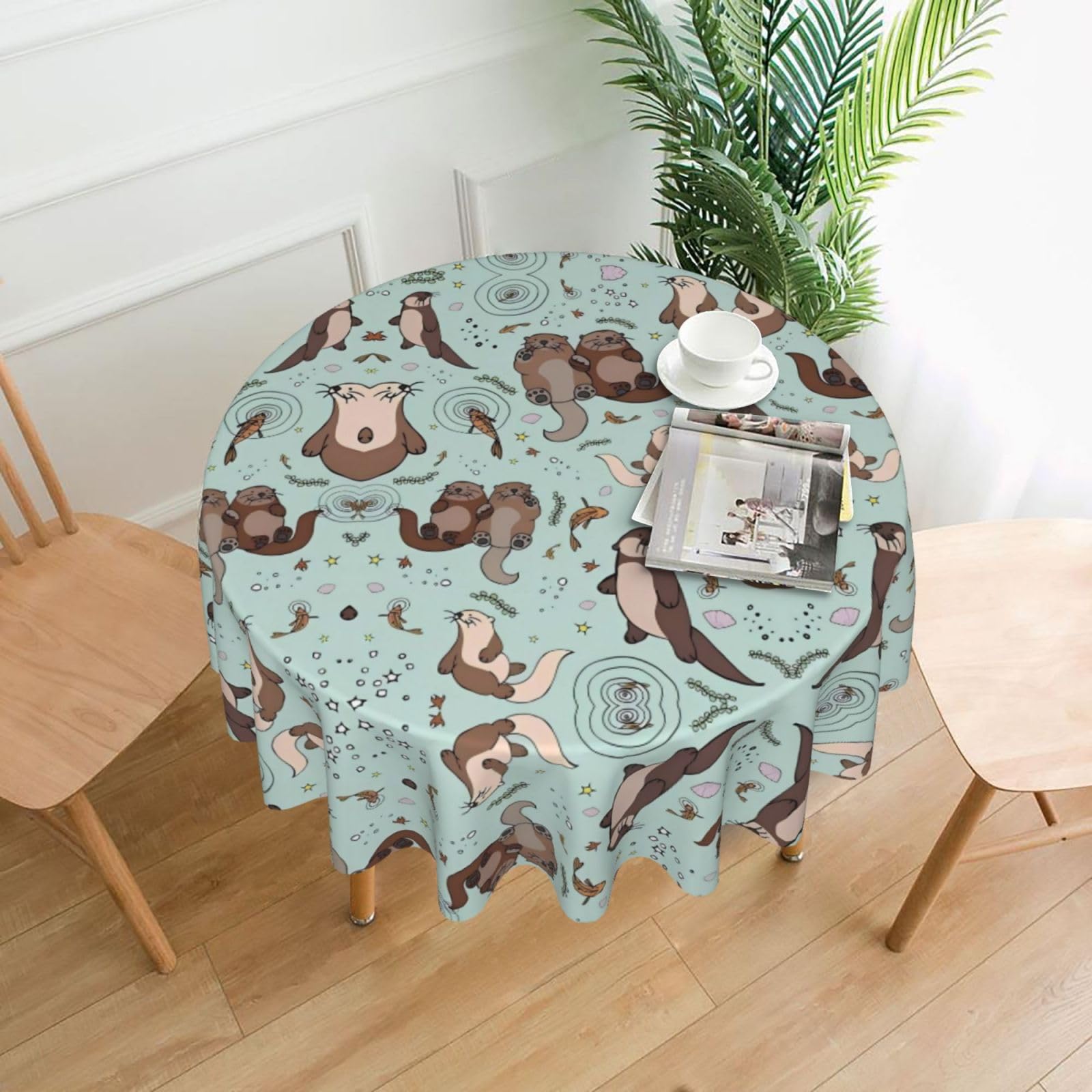 YYHHAOFA Cartoon Cute Otter Prints Round Decorative Tablecloth 60in - High-Grade Polyester Throw for Dining Tables, Parties, & Outdoor Events