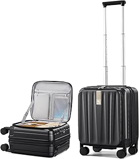 16 Inch Expandable Under Seat Luggage with Wheels Top Opening Small Suitcase with Wheels Carry On Luggage Airline Approved Lightweight Hard Shell Suitcases for Weekender Overnight-Jet Black