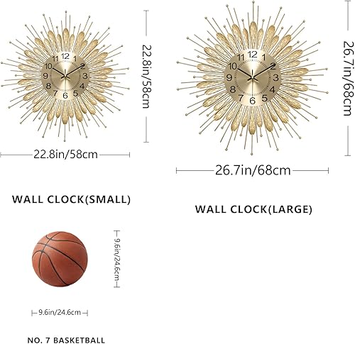 Miniatura 7 de Reloj de pared dorado de 23 pulgadas, diseño de mediados de siglo, funciona con pilas, gran decoración moderna hecha a mano para el hogar, sala de
