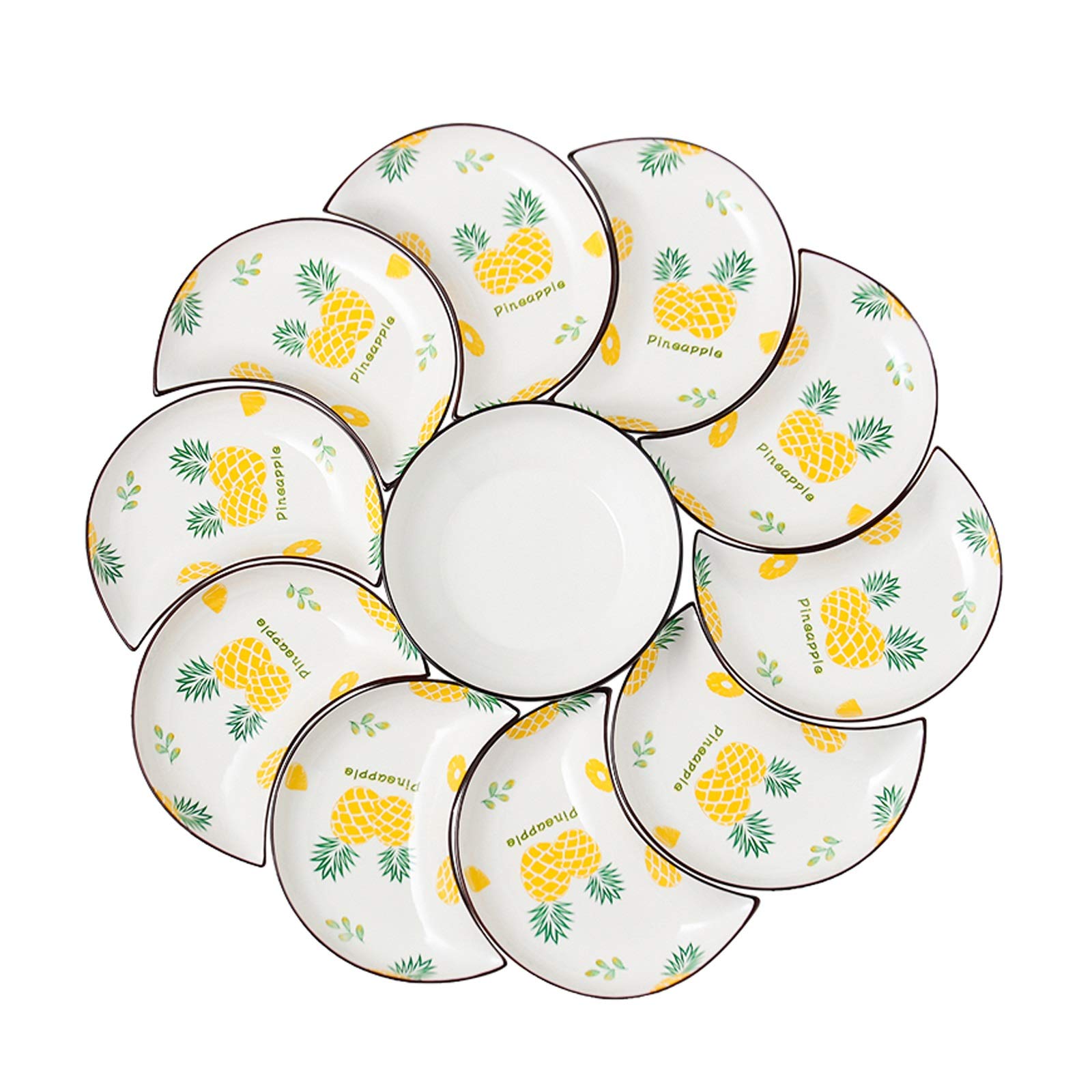 Ciotoline da Snack 10pcs Snack Plate Aggiungi 1 PZ Zuppa Bowl Home Piatto da pranzo Piatto da cucina in ceramica Set di stoviglie in ceramica Squisita Piastra dessert a forma di luna Squisita Piatto f