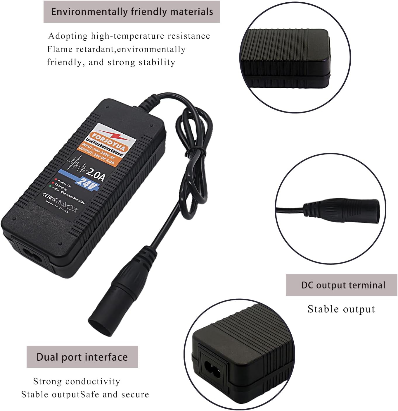 24V 2A AC/DC Lead-Acid Battery Charger for 24V Lead-Acid Battery Pack with XLR-3Pin Connector Fast Charging