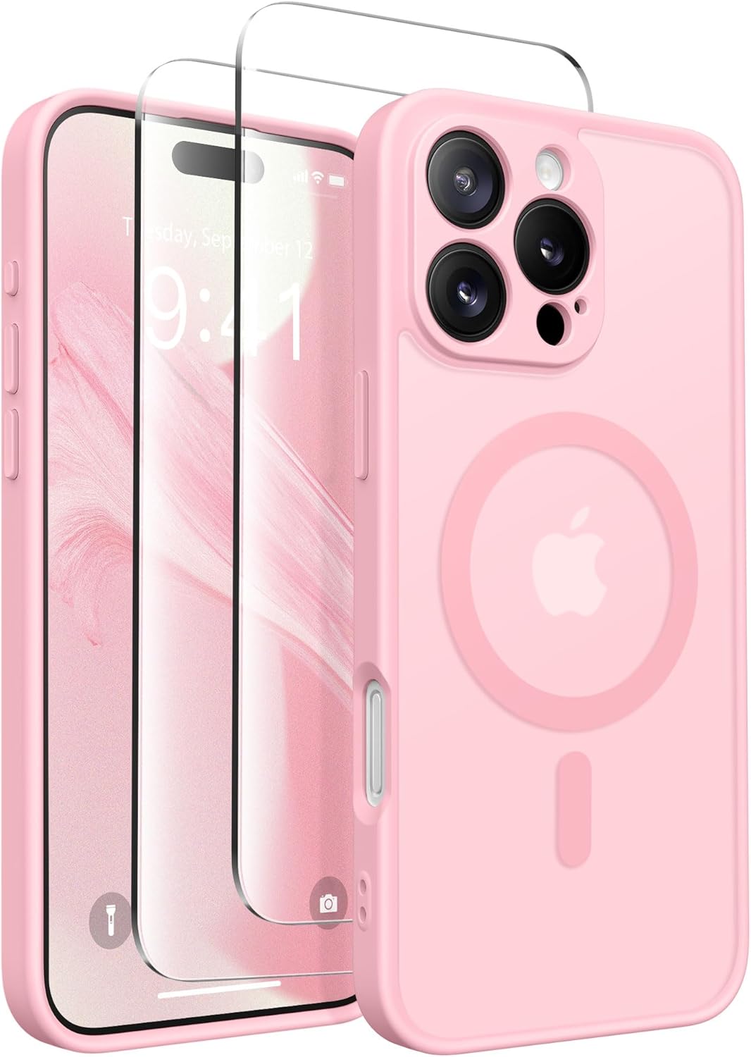 CAPRARO Magnetic Compatible with iPhone 16 Pro Max Case, Upgraded [Full Camera Protection] [Compatible with MagSafe] Protective Translucent Matte Women Phone Case Cover, Peach Pink