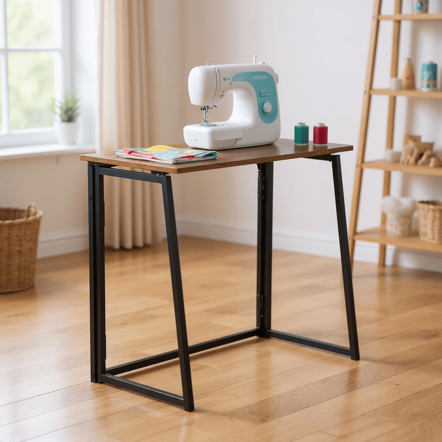 HouseinBox Foldable Sewing Table for Small Spaces, Portable Craft and Sewing Workstation, Black (Vintage)