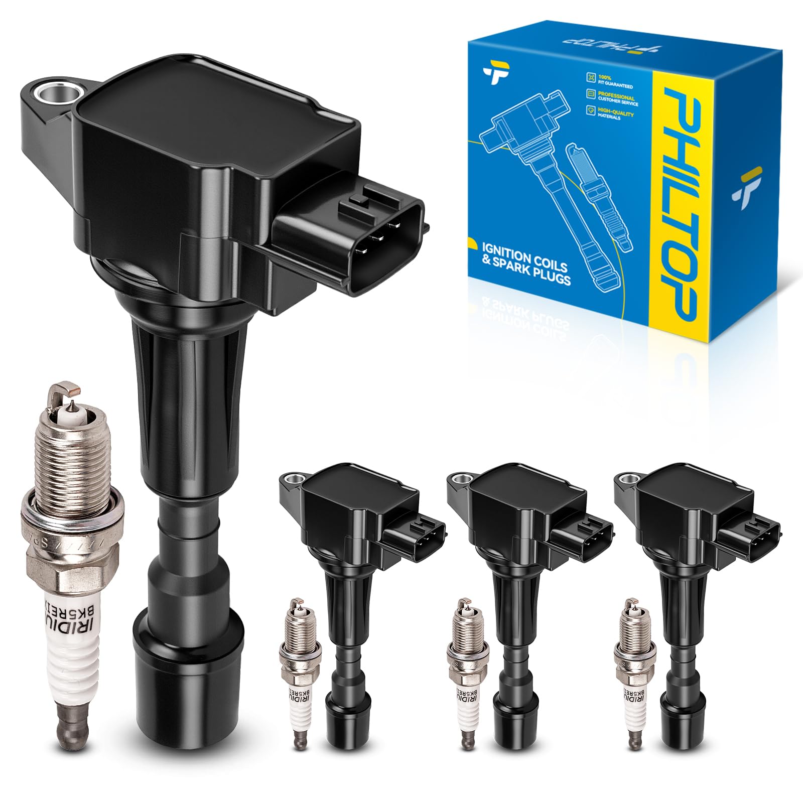 PHILTOP Ignition Coil Pack and Spark Plugs Fits for Mazda 2011-2014 2, 4PCS UF655