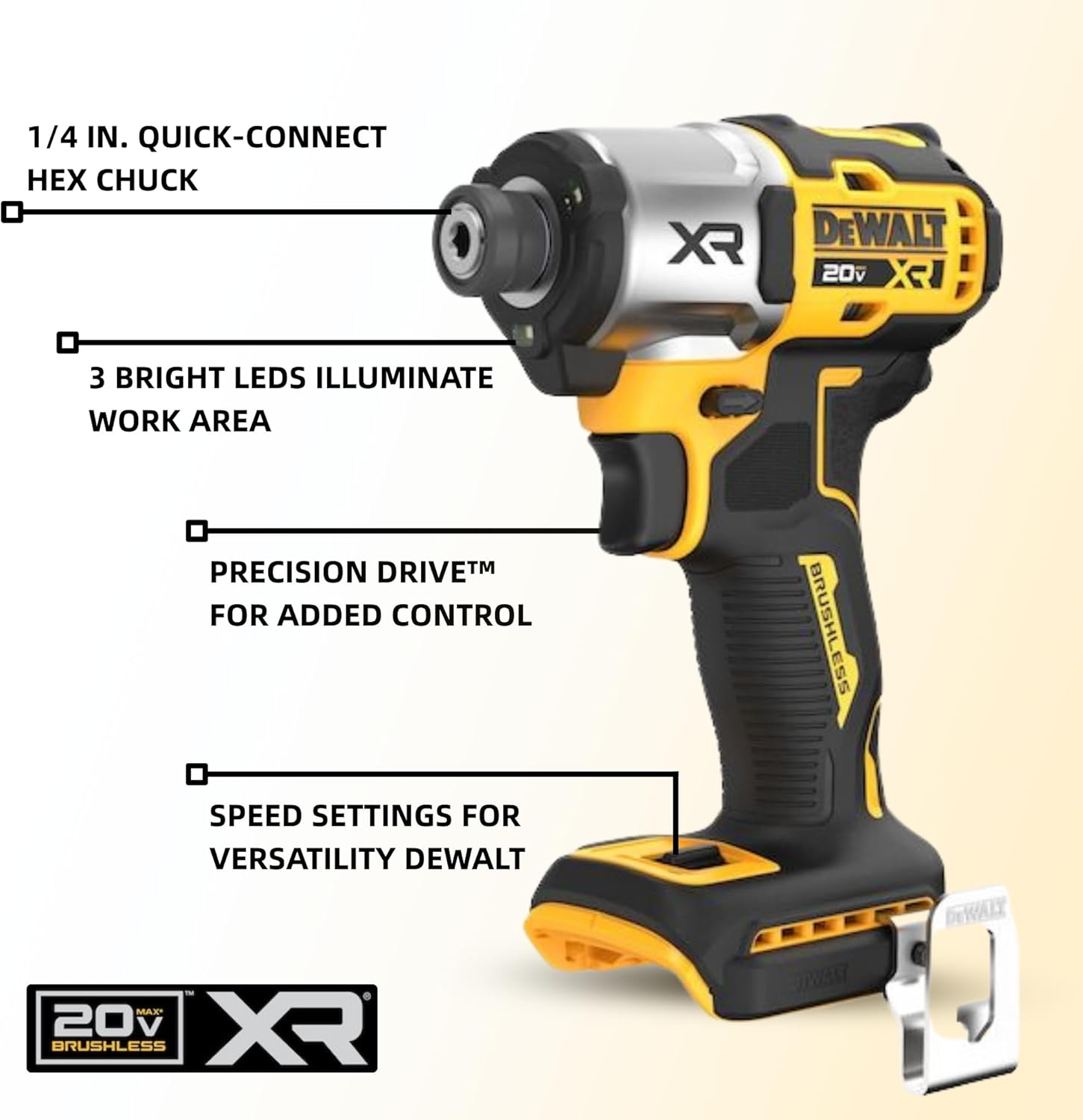 20V MAX XR Impact Driver, Brushless, 3-Speed, 1/4-Inch, Tool Only (DCF887B)