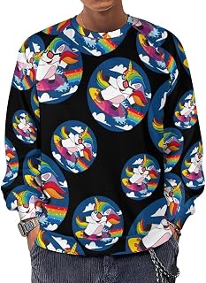 Unicorns Surfing Rainbows Men's Crewneck Sweatshirt Long Sleeve Casual Pullover Sweater T-shirt Lightweight Tops