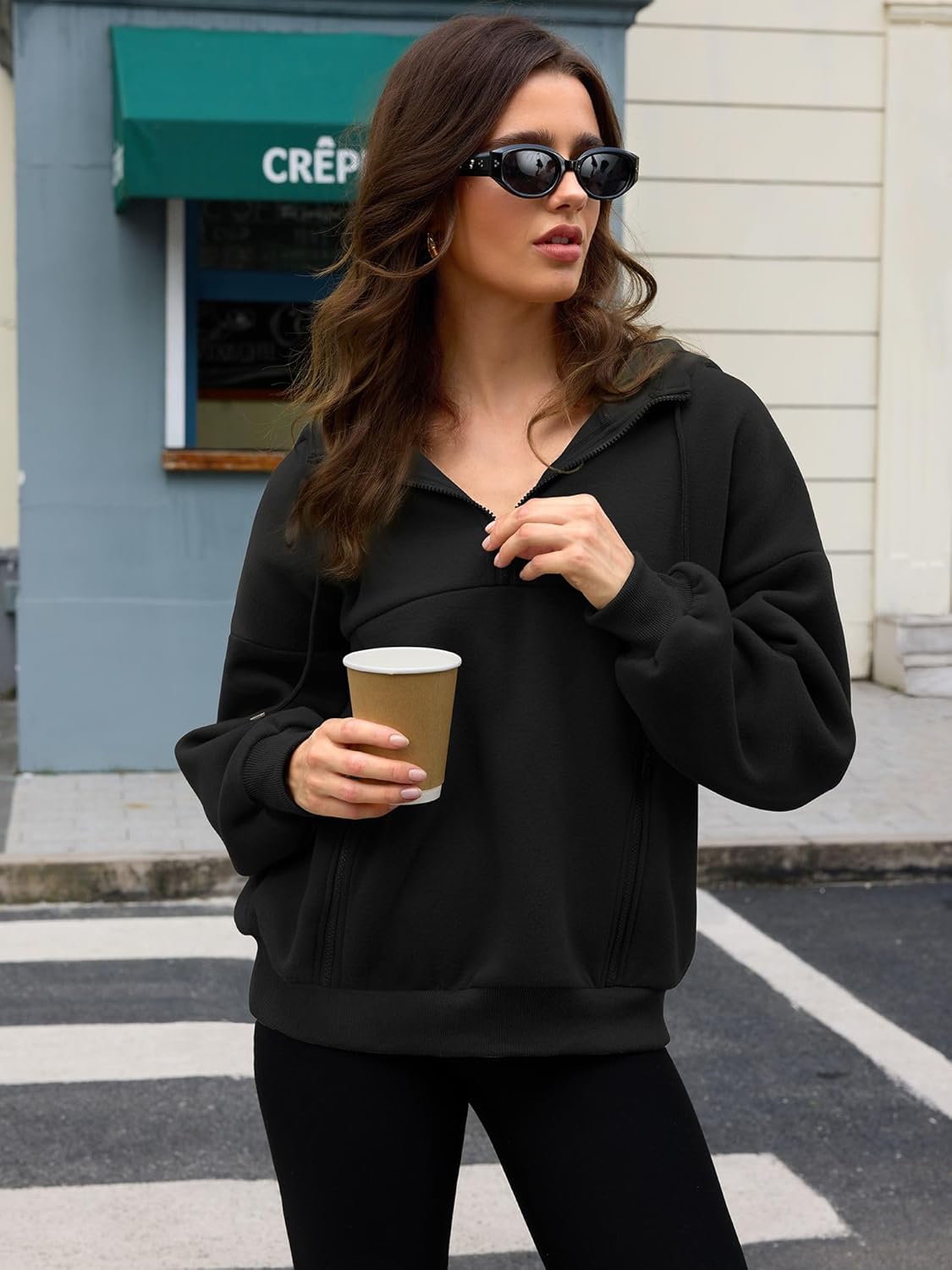 ZAFUL Womens Hoodies Fleece Sweatshirts 2025 Fashion Half Zip Pullover Long Sleeve Shirts Clothes Loose Fit Outfits - Image 7