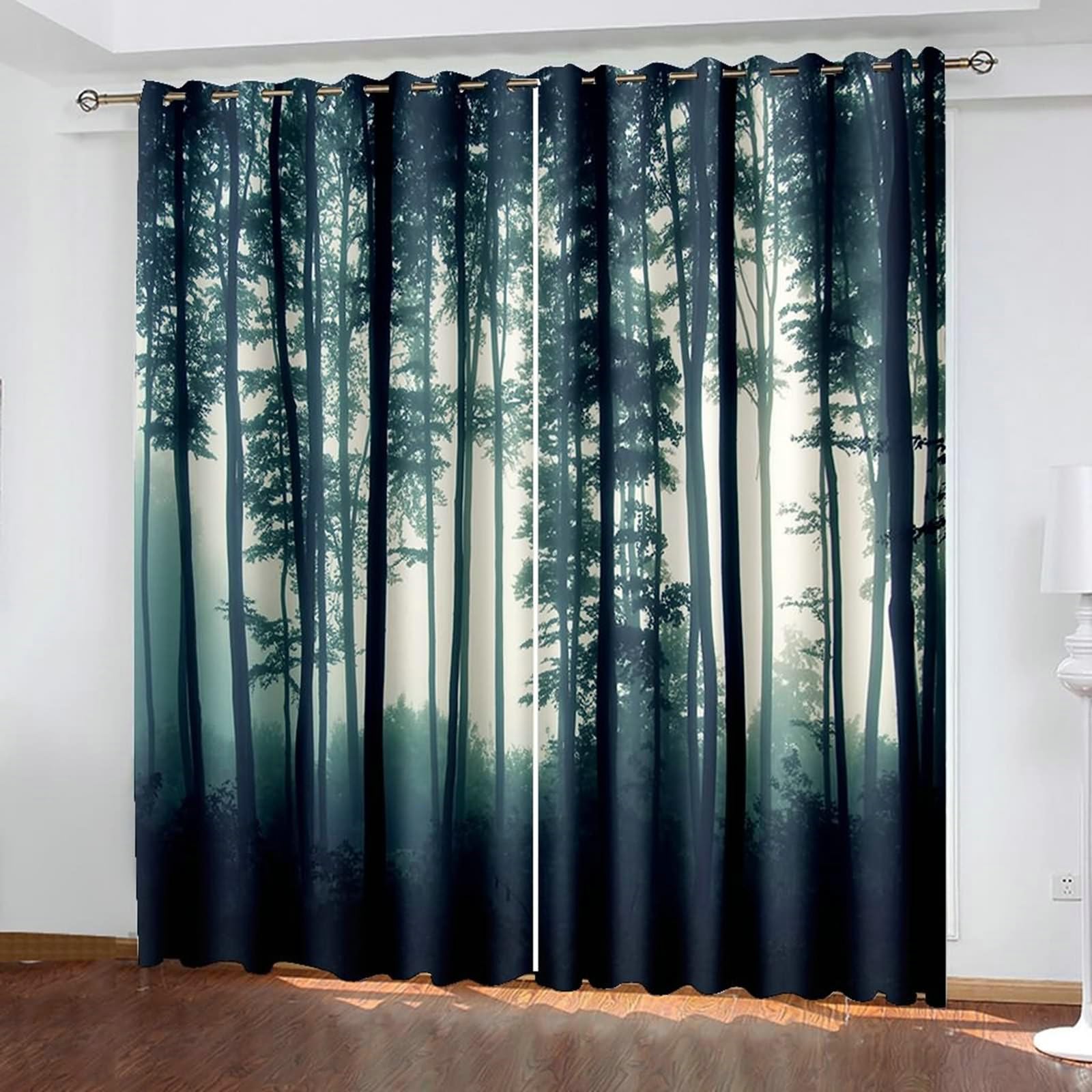 Zasłony okienne do sypialni, 244 cm, zasłony zaciemniające, 2 zestawy paneli 52 szer. x 244 dł. mgliste drzewa, termiczne zasłony zaciemniające do pokoju