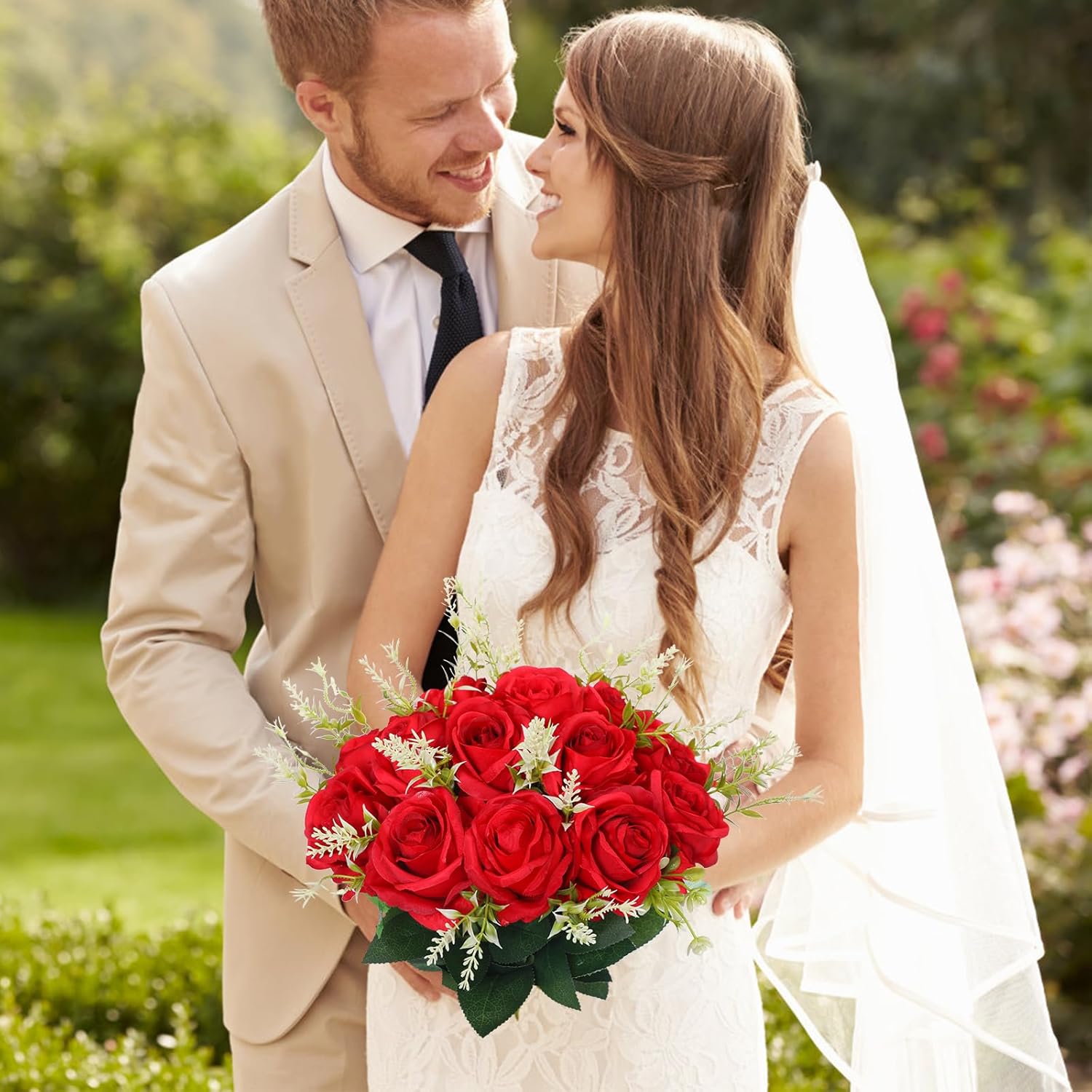 50PCS Artificial Silk Roses Flowers – Realistic Fake Roses in Bulk & Bouquet Long Stem Red Rose for Wedding Centerpieces, Home Decor, Floral Arrangements, Party Decoration (Red) - Image 7