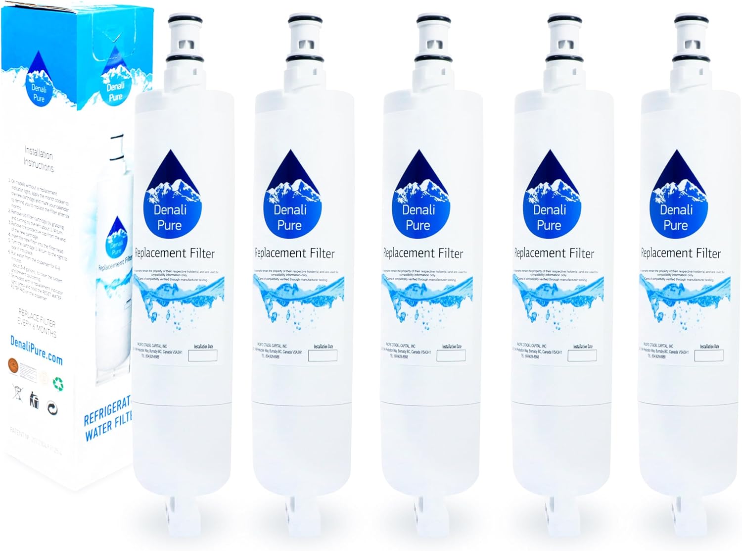 5-Pack Replacement for Whirlpool ED2FHEXNL Refrigerator Water Filter - Compatible with Whirlpool 4396508, 4396510 Fridge Water Filter Cartridge